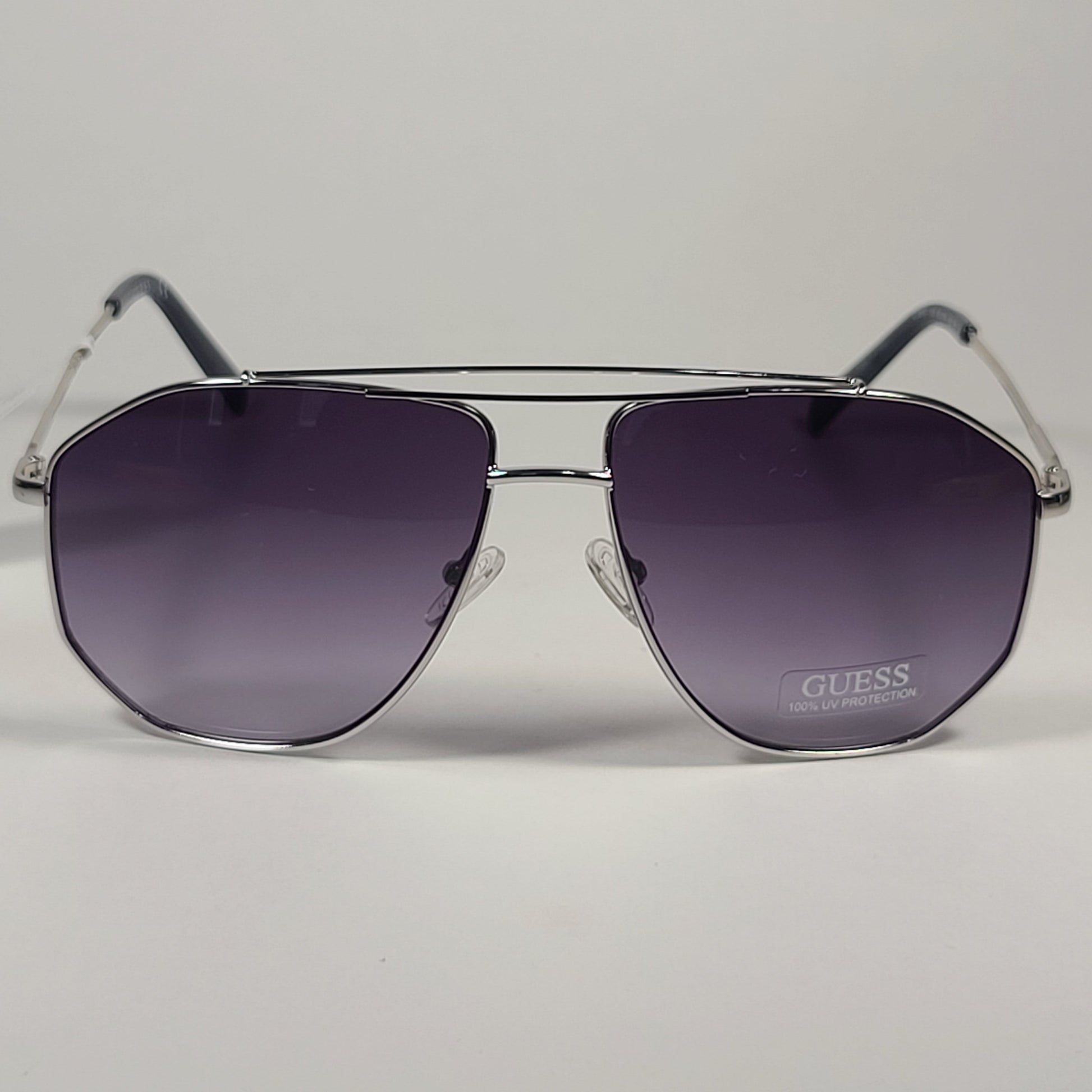 Guess GF5087 10B Geometric Aviator Sunglasses Silver Frame Smoke Gradient Lens - Sunglasses