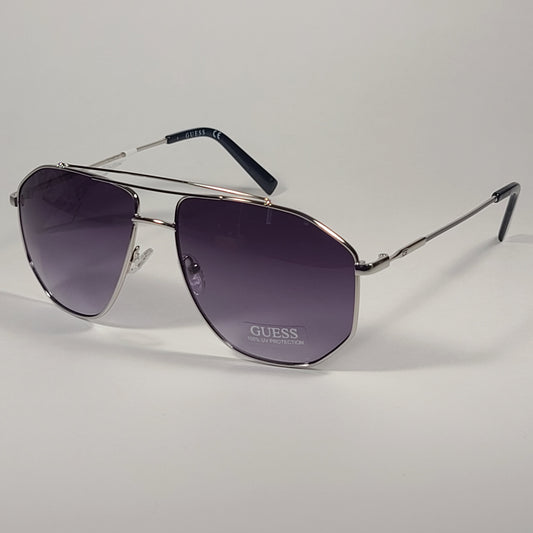 Guess GF5087 10B Geometric Aviator Sunglasses Silver Frame Smoke Gradient Lens - Sunglasses