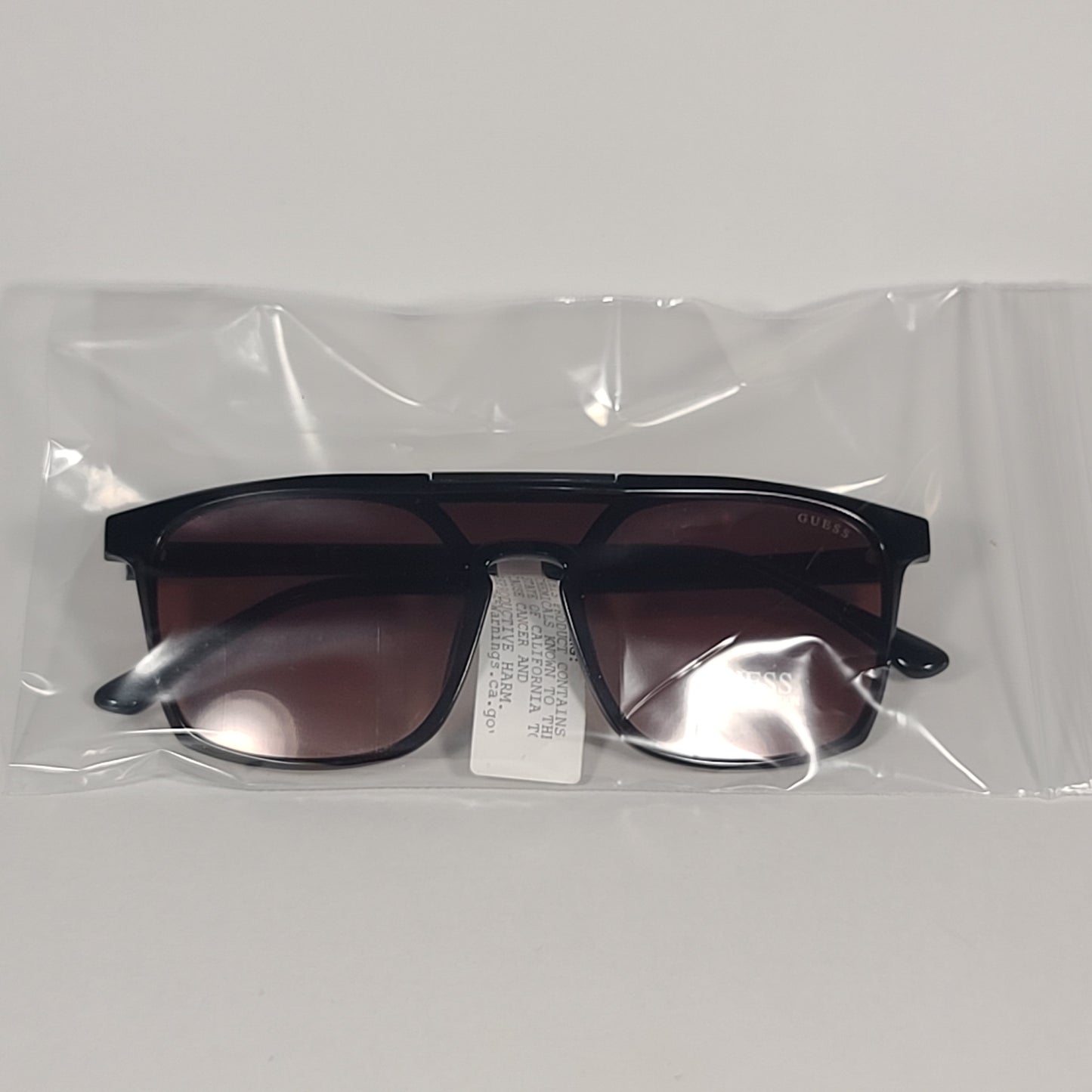 Guess GF5089 01F Shield Sunglasses Shiny Black Frame Brown Gradient Lens - Sunglasses