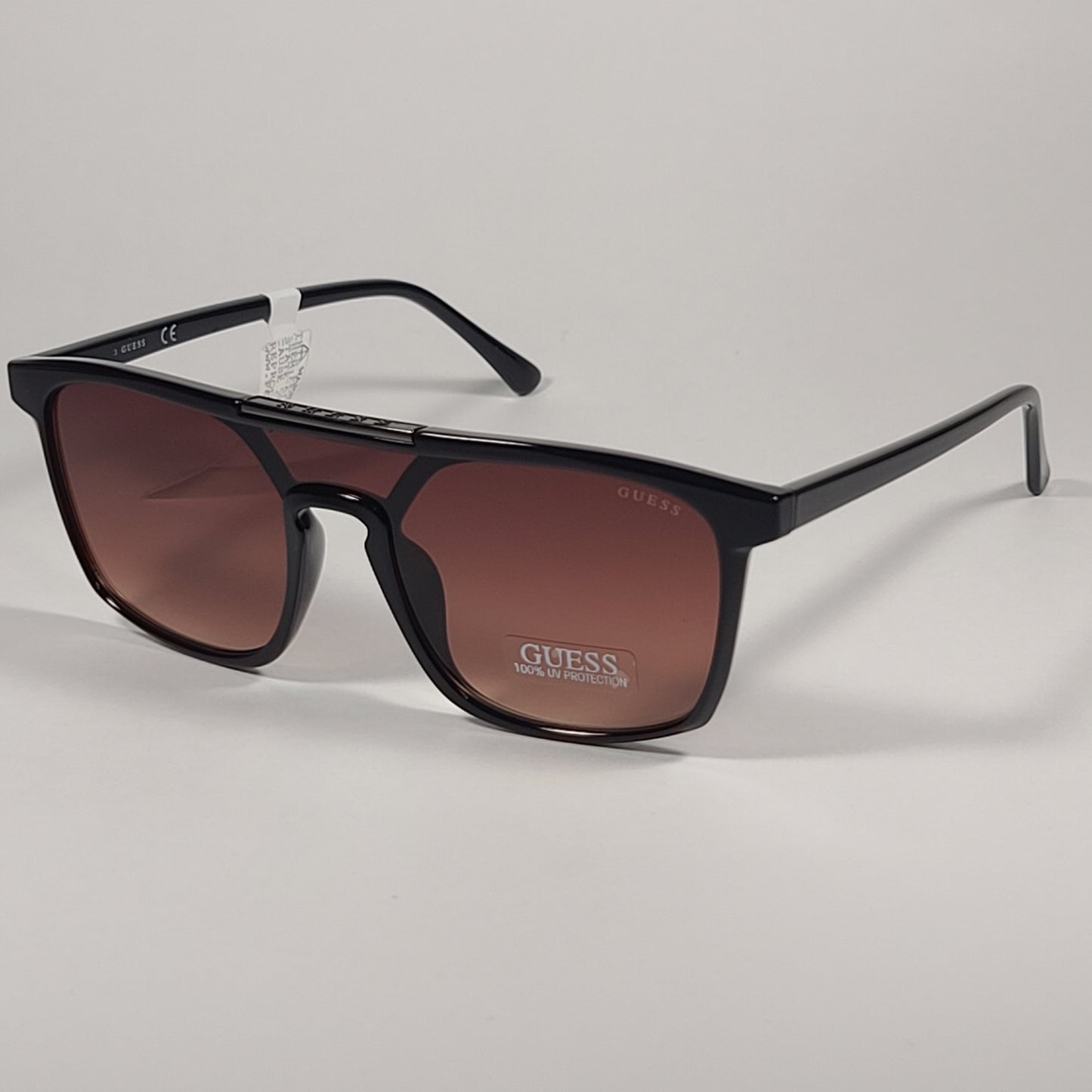 Guess GF5089 01F Shield Sunglasses Shiny Black Frame Brown Gradient Lens - Sunglasses