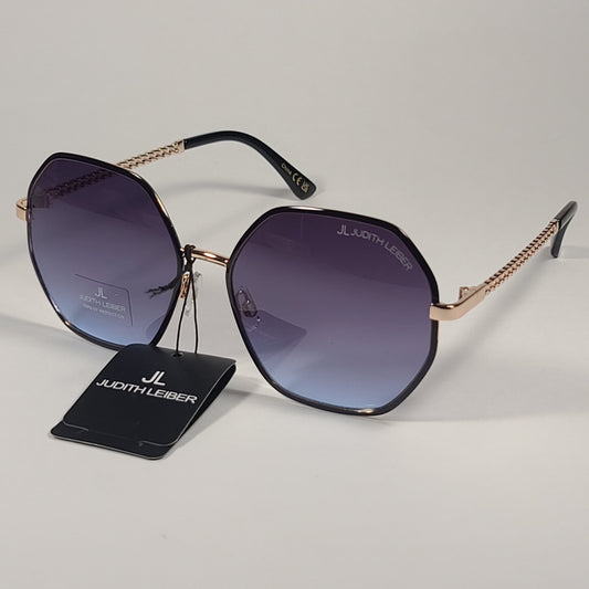 JL By Judith Leiber Mona Geometric Sunglasses Black Gold Smoke Gradient Lens - Sunglasses