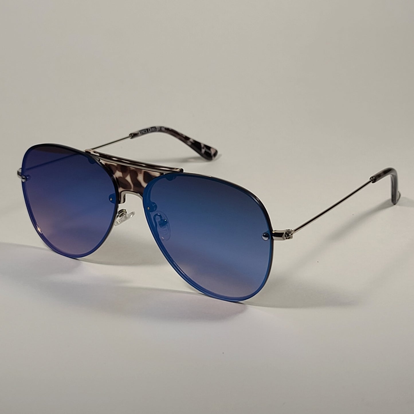 Vince Camuto Rimless Aviator Sunglasses Silver Frame Blue Mirror Lens VC831 SLV - Sunglasses