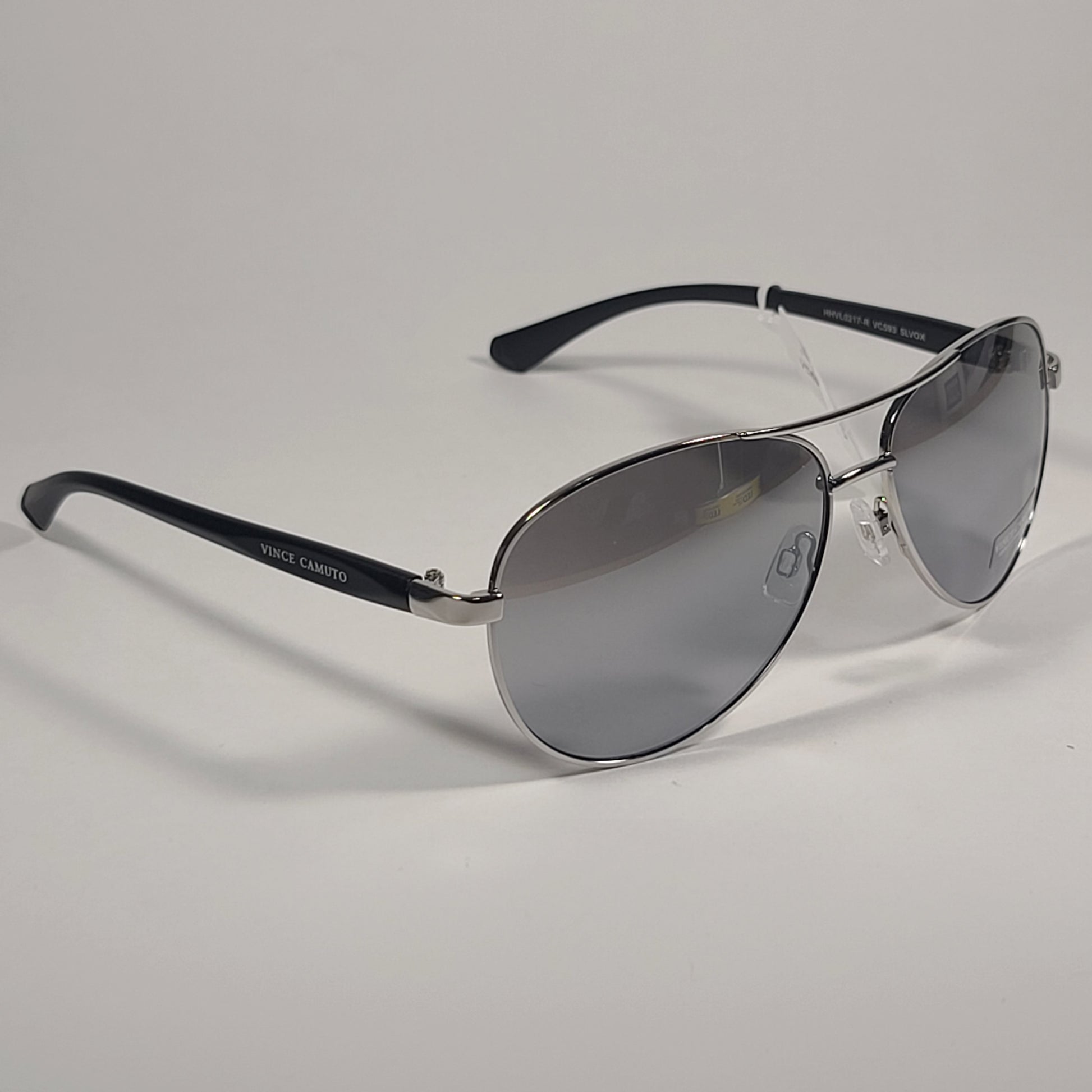 Vince Camuto VC593 SLVOX Aviator Sunglasses Silver Black Frame Silver Mirror Lens - Sunglasses