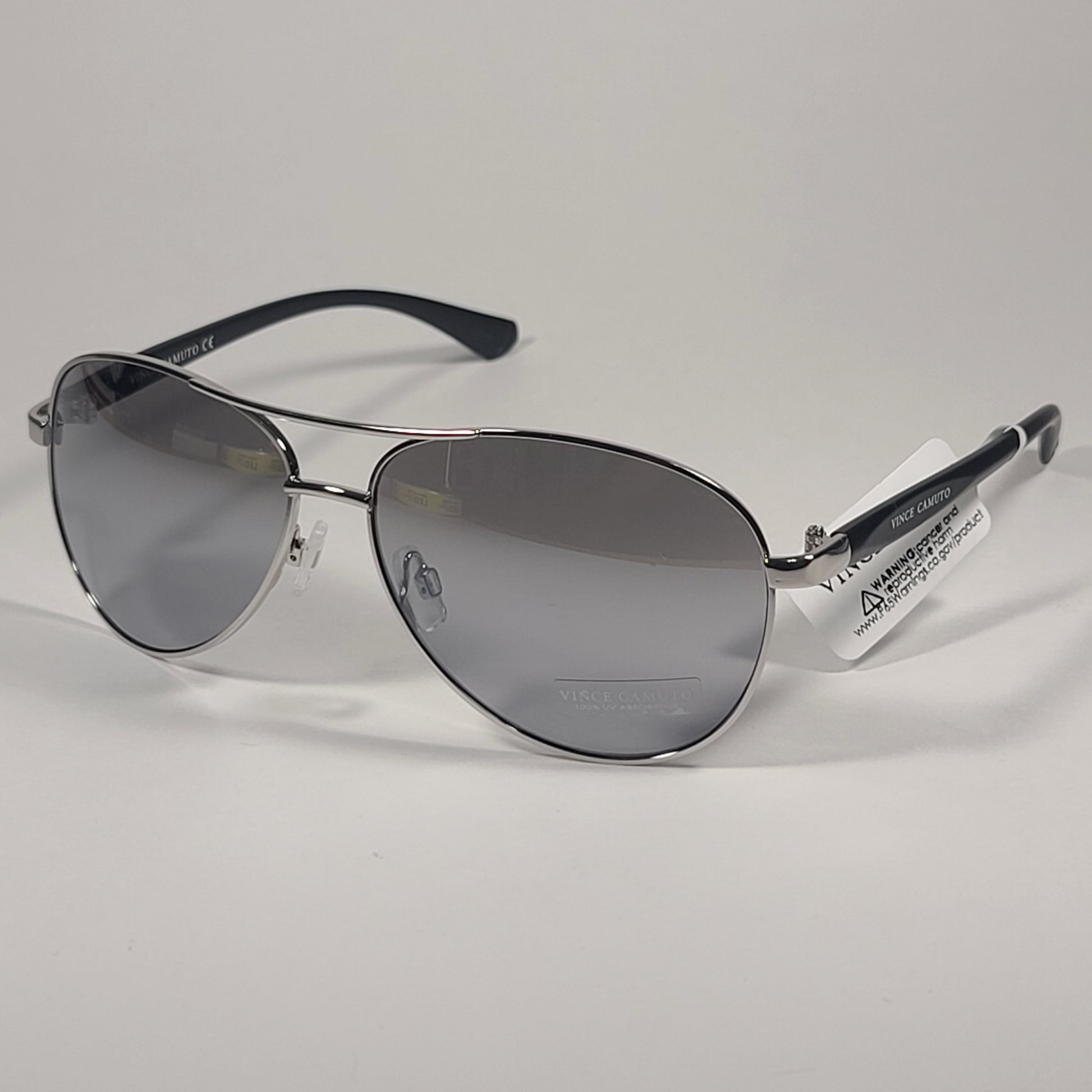 Vince Camuto VC593 SLVOX Aviator Sunglasses Silver Black Frame Silver Mirror Lens - Sunglasses
