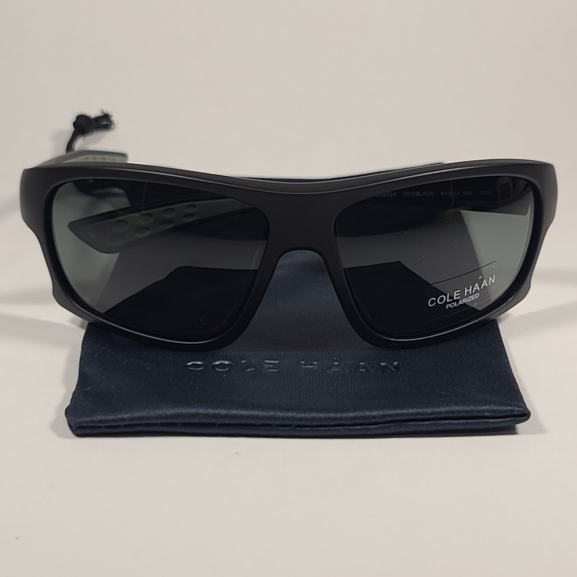 Cole Haan CH8024 001 BLACK Polarized Wrap Sunglasses Matte Black Frame Gray Lens - Sunglasses