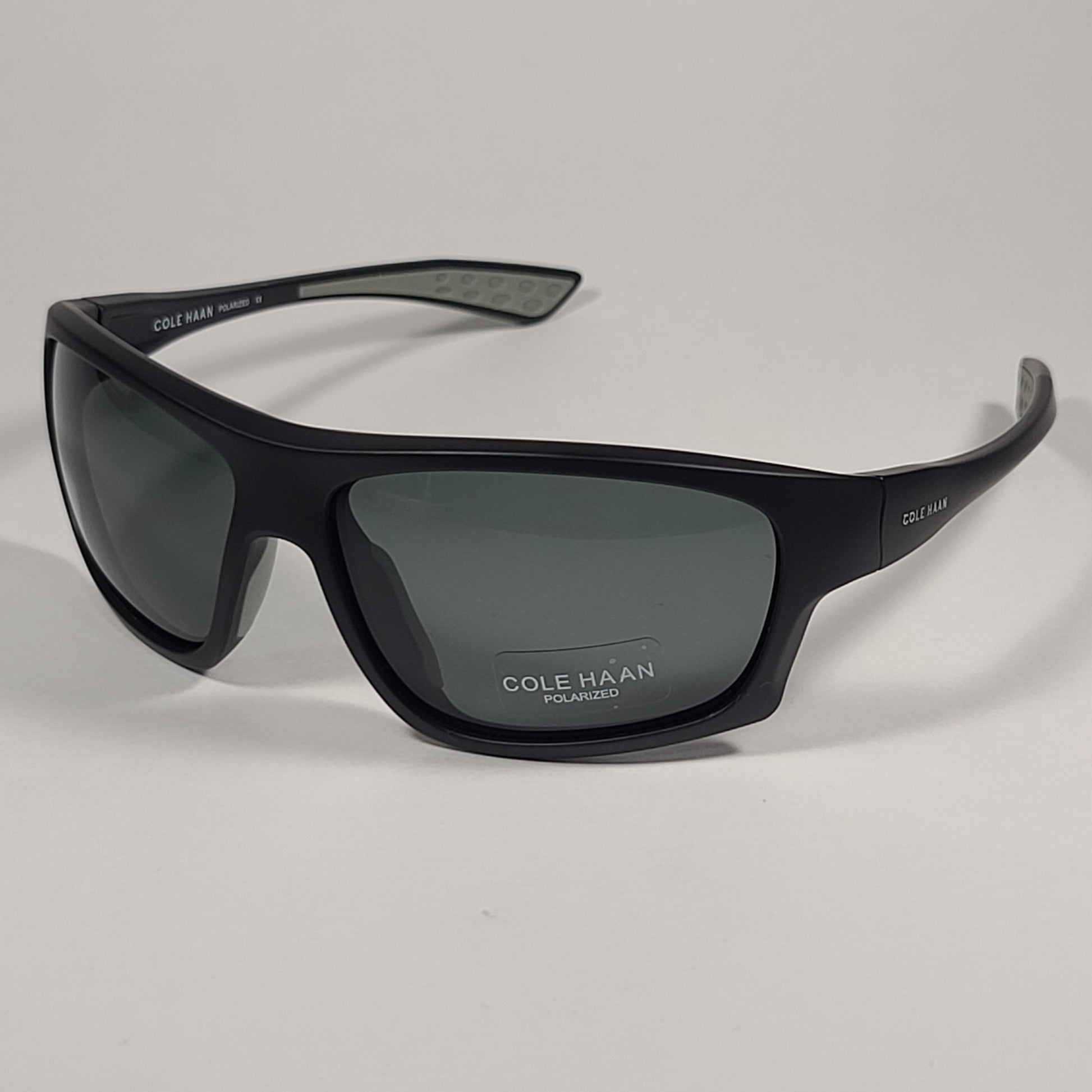 Cole Haan CH8024 001 BLACK Polarized Wrap Sunglasses Matte Black Frame Gray Lens - Sunglasses