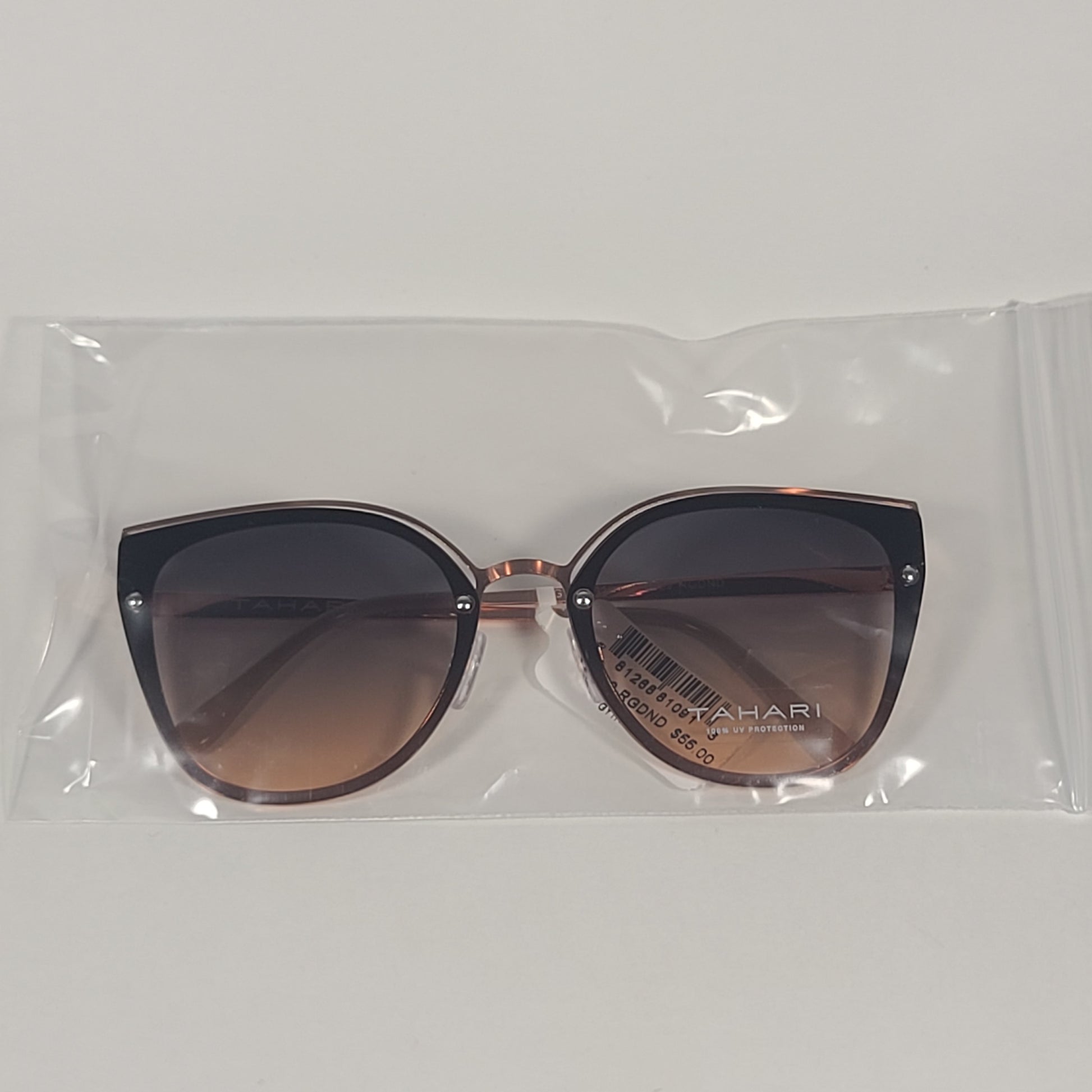 Tahari Rimless Cat Eye Sunglasses Rose Gold Nude Frame Gradient Lens TH809 RGDND - Sunglasses