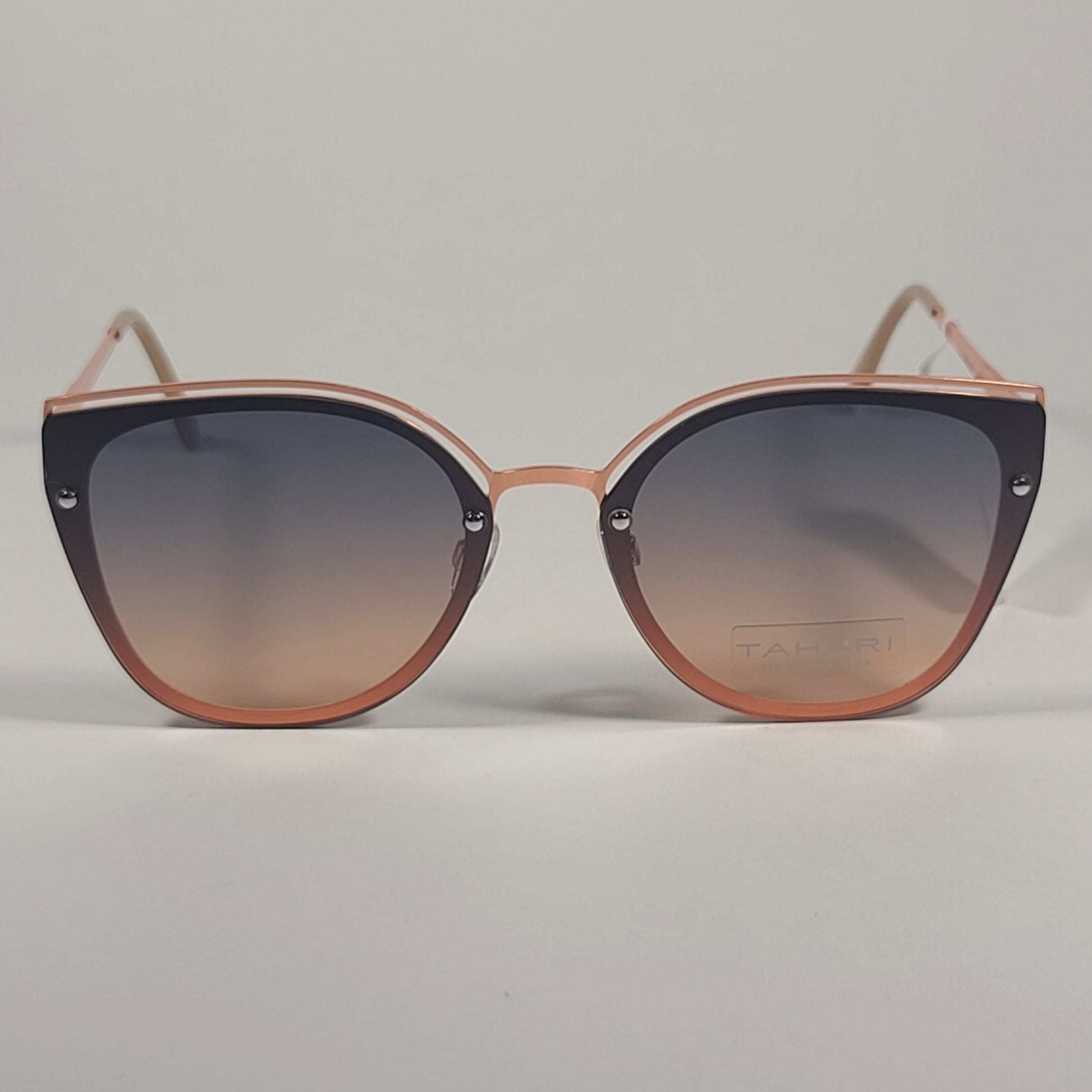 Tahari Rimless Cat Eye Sunglasses Rose Gold Nude Frame Gradient Lens TH809 RGDND - Sunglasses