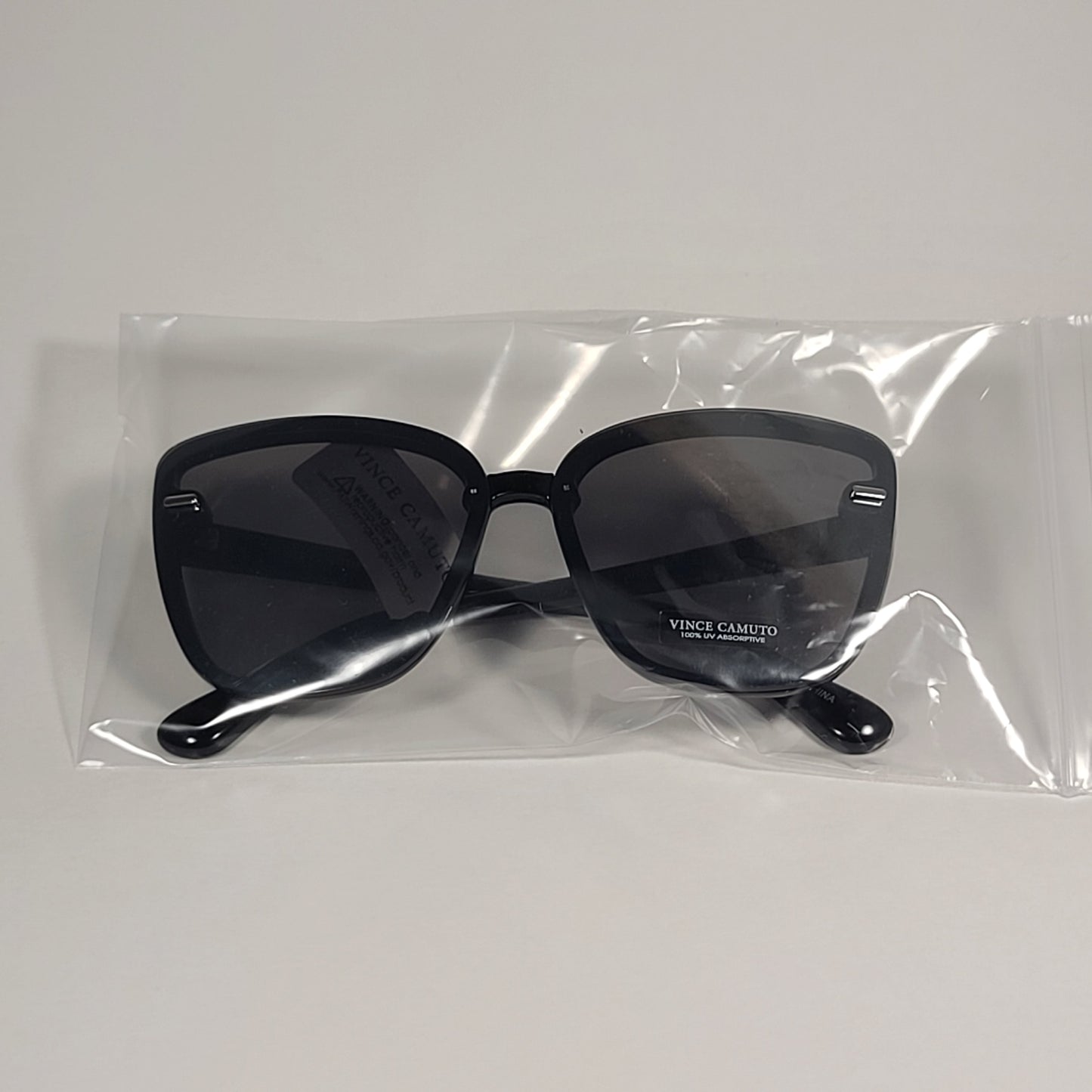 Vince Camuto VC907 OX Rimless Cat Eye Sunglasses Shiny Black Gray Mirror Flash Lens - Sunglasses