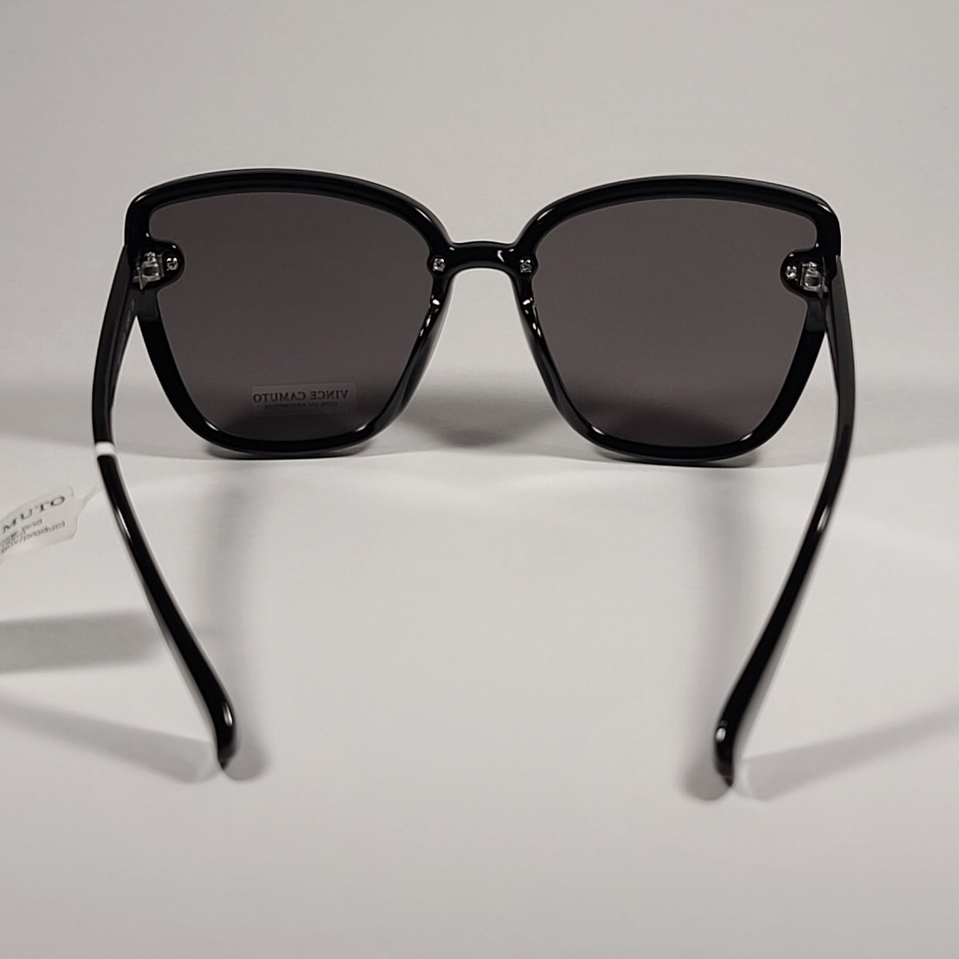 Vince Camuto VC907 OX Rimless Cat Eye Sunglasses Shiny Black Gray Mirror Flash Lens - Sunglasses
