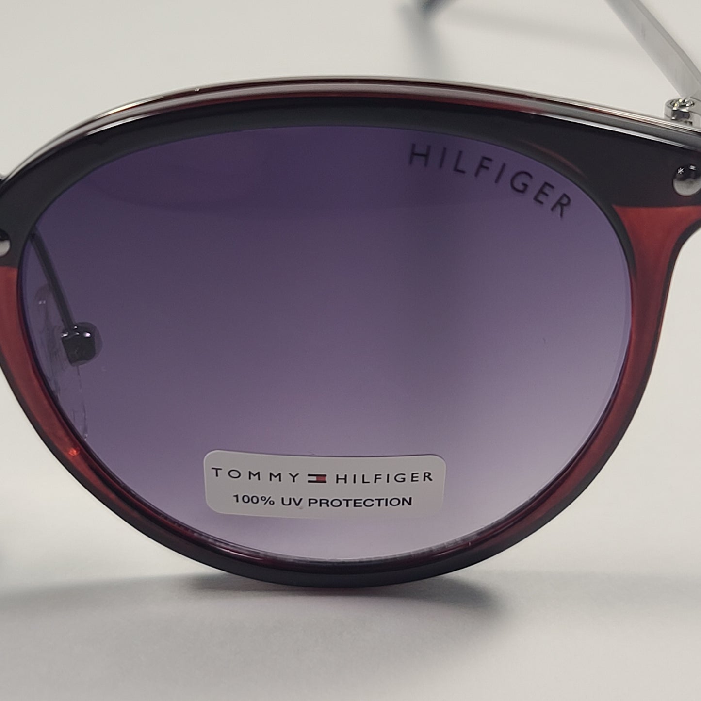 Tommy Hilfiger Lilo Round Sunglasses Red Crystal Silver Frame Gray Gradient Lens LILO WP OL556 - Sunglasses