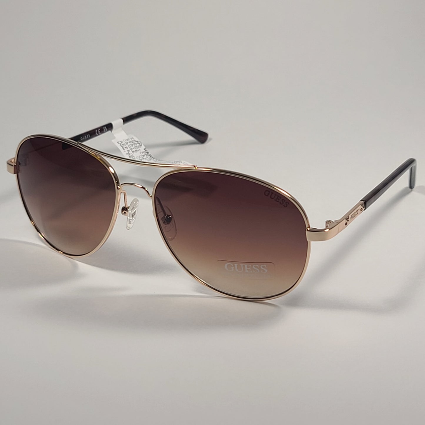 Guess GF0295 33F Aviator Sunglasses Gold Tone Metal Frame Brown Gradient Lens - Sunglasses