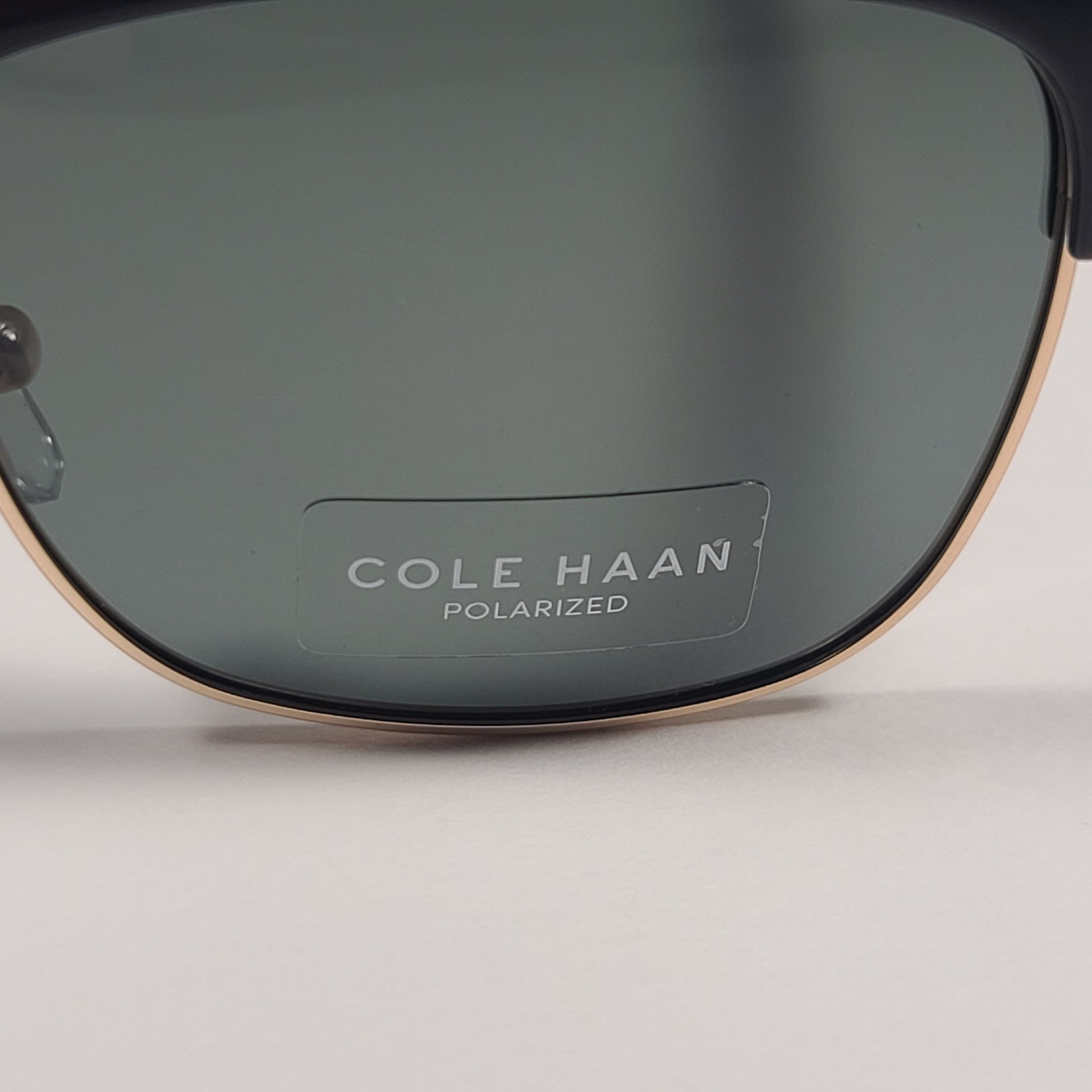 Cole Haan CH7039 002 Polarized Square Club Sunglasses Shiny Black Matte Gold Frame Gray Lens - Sunglasses