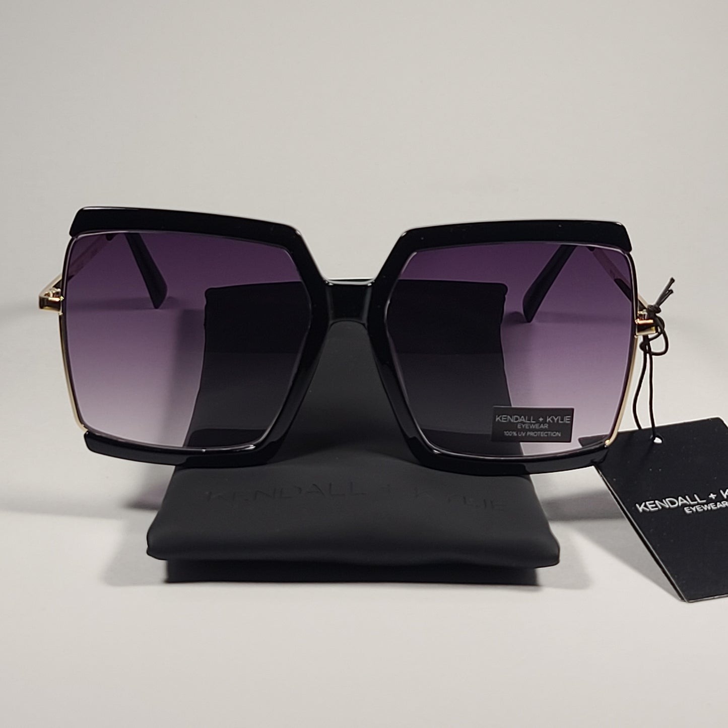 Kendall + Kylie KK5138CE 001 Kendra Oversize Sunglasses Black Gold Frame Smoke Gradient Lens - Sunglasses