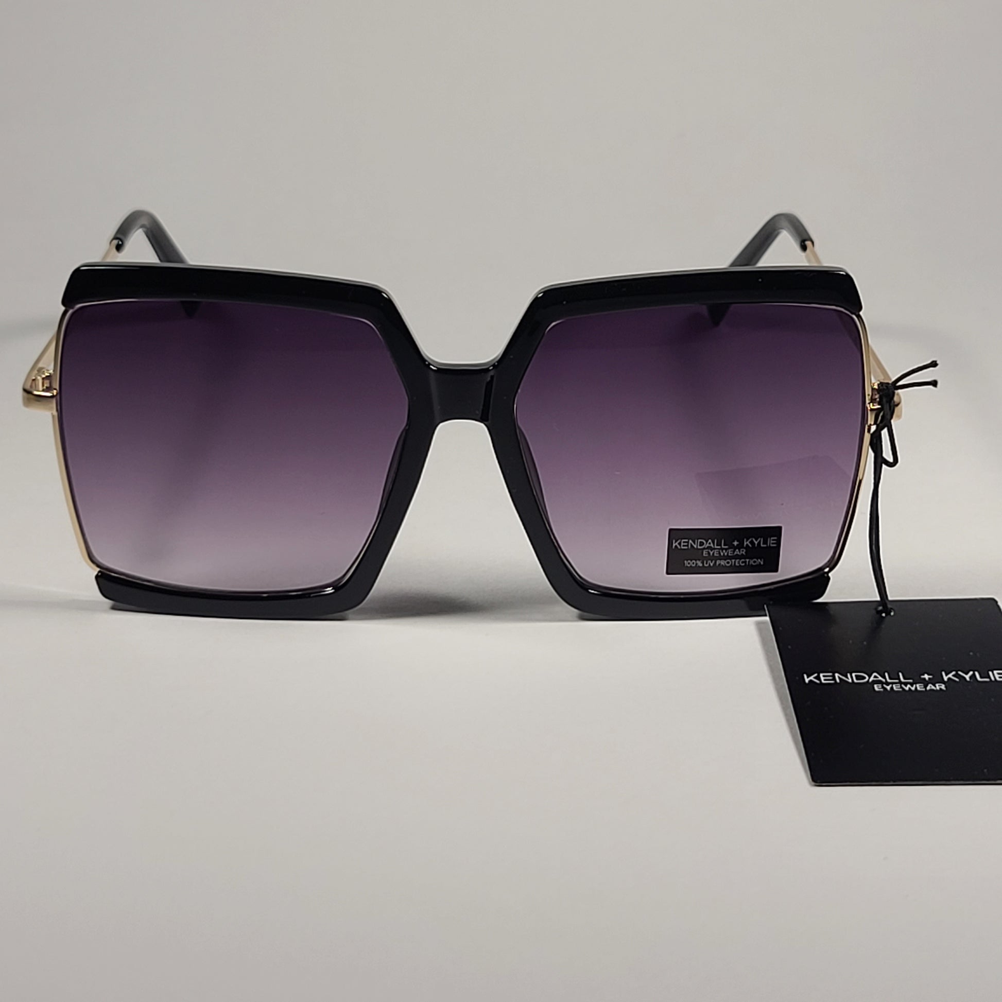 Kendall + Kylie KK5138CE 001 Kendra Oversize Sunglasses Black Gold Frame Smoke Gradient Lens - Sunglasses