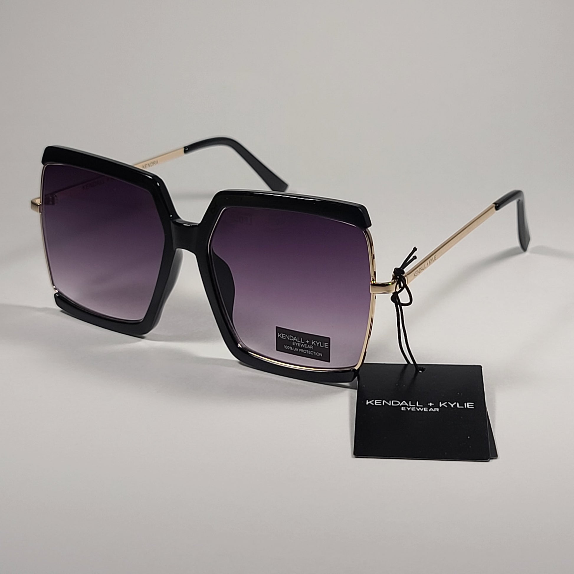 Kendall + Kylie KK5138CE 001 Kendra Oversize Sunglasses Black Gold Frame Smoke Gradient Lens - Sunglasses