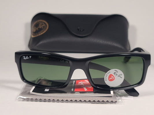 Ray-Ban Polarized Active Rectangle Sunglasses Black Gloss Nylon Frame Green Lens RB4151 601/2P - Sunglasses