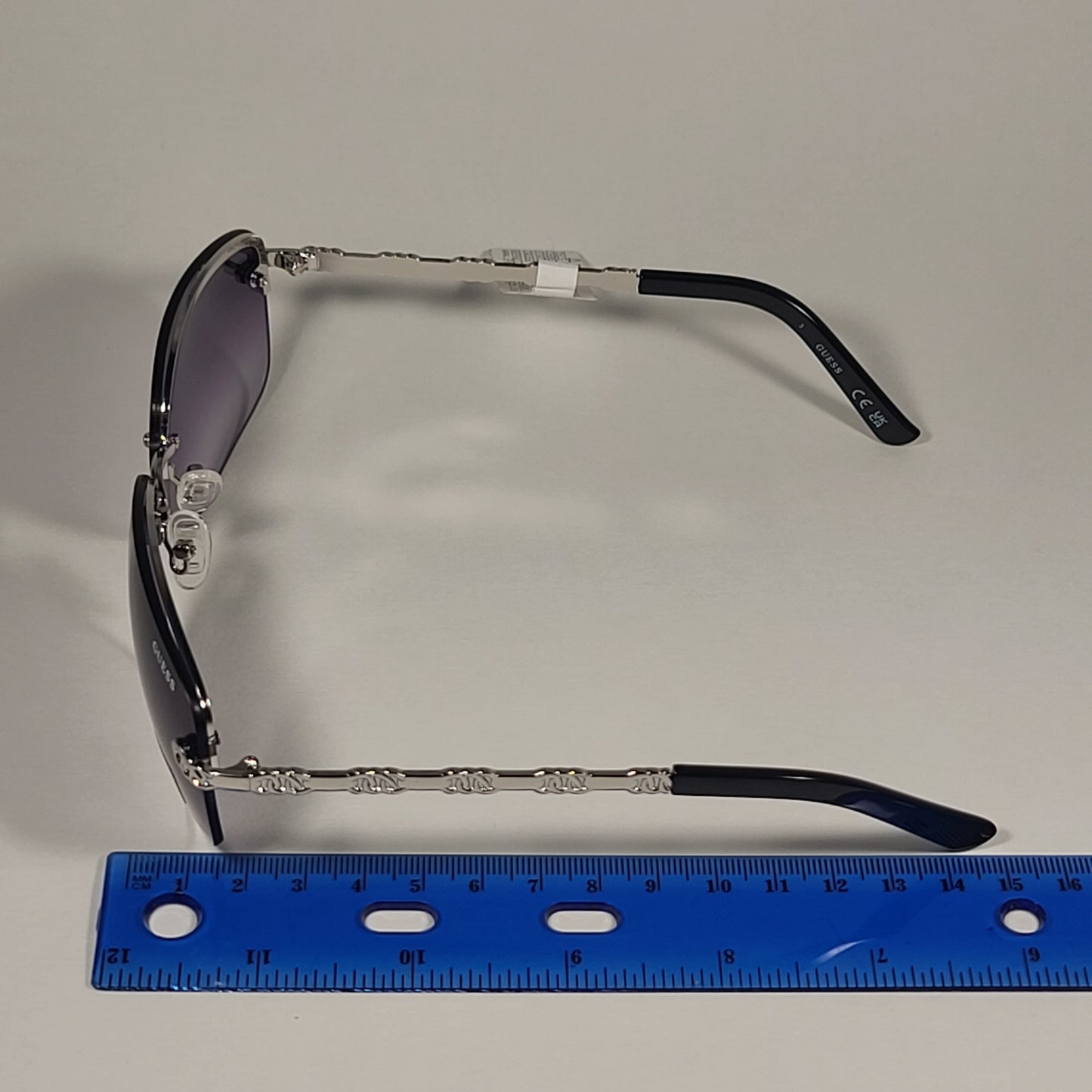 Guess GF0388 10B Rimless Sunglasses Silver Tone Frame Metal Smoke Gradient Lens - Sunglasses