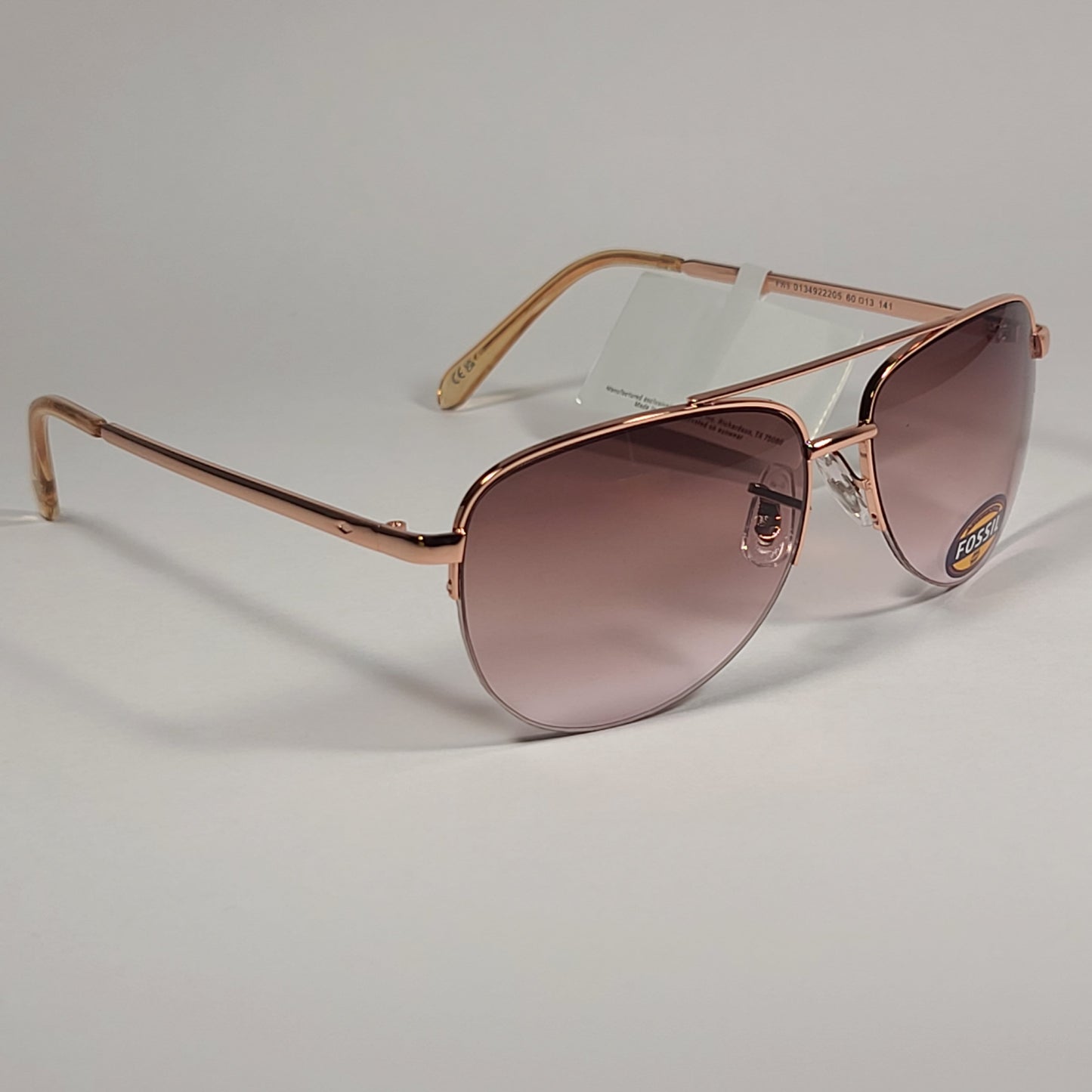 Fossil FW5 Half Rim Aviator Sunglasses Rose Gold / Pink Brown Gradient Lens - Sunglasses