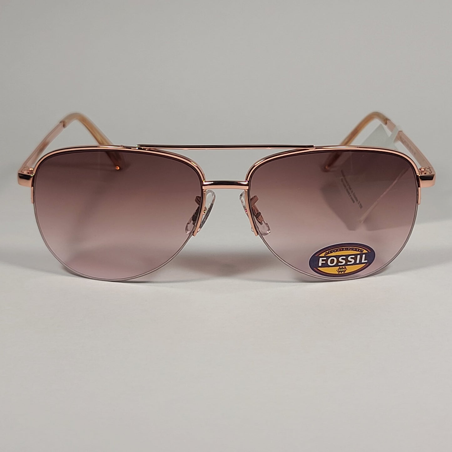 Fossil FW5 Half Rim Aviator Sunglasses Rose Gold / Pink Brown Gradient Lens - Sunglasses