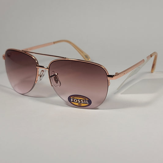 Fossil FW5 Half Rim Aviator Sunglasses Rose Gold / Pink Brown Gradient Lens - Sunglasses