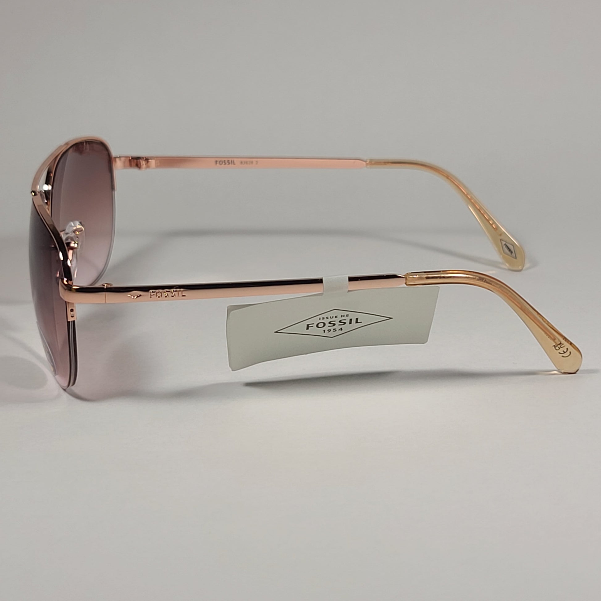 Fossil FW5 Half Rim Aviator Sunglasses Rose Gold / Pink Brown Gradient Lens - Sunglasses