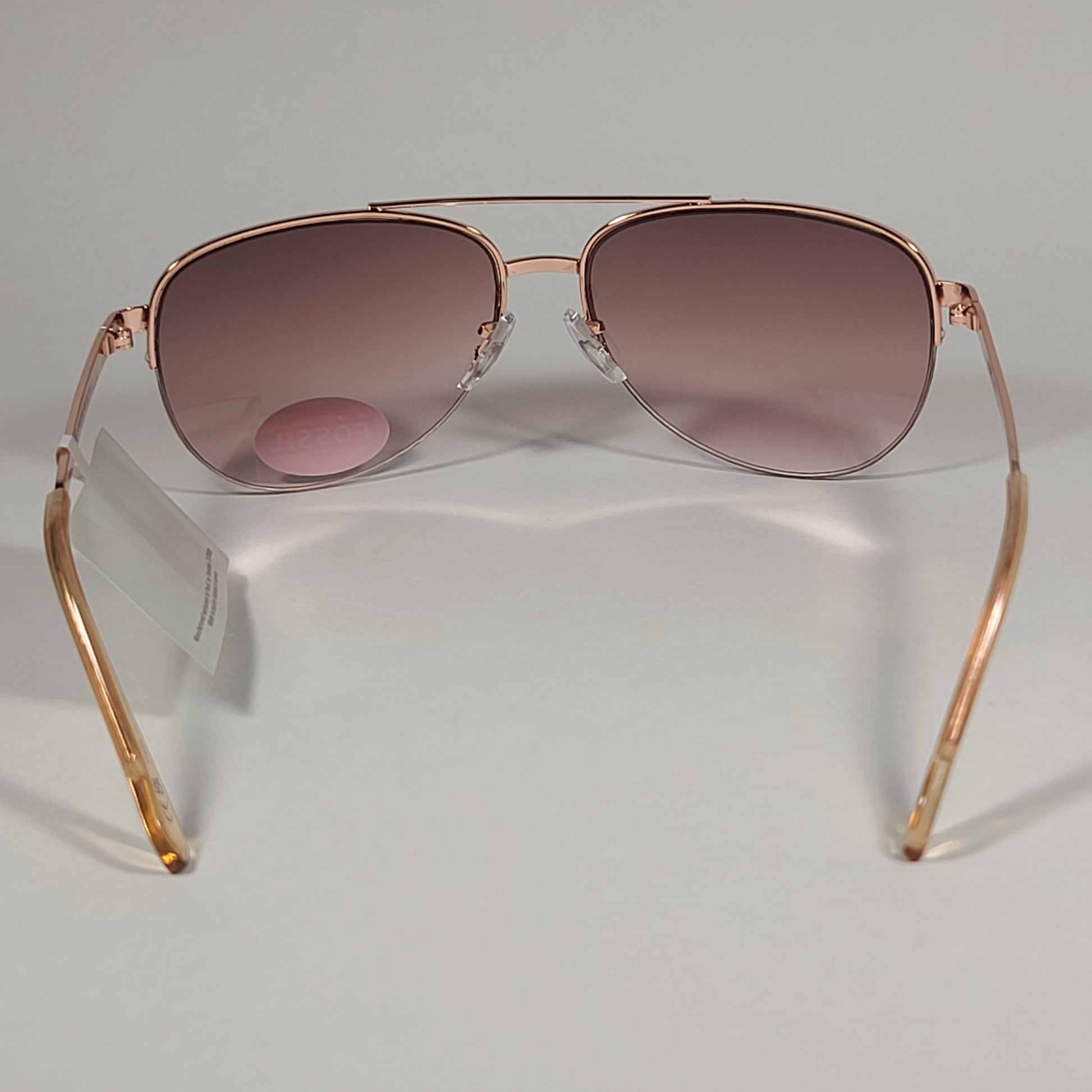 Fossil FW5 Half Rim Aviator Sunglasses Rose Gold / Pink Brown Gradient Lens - Sunglasses