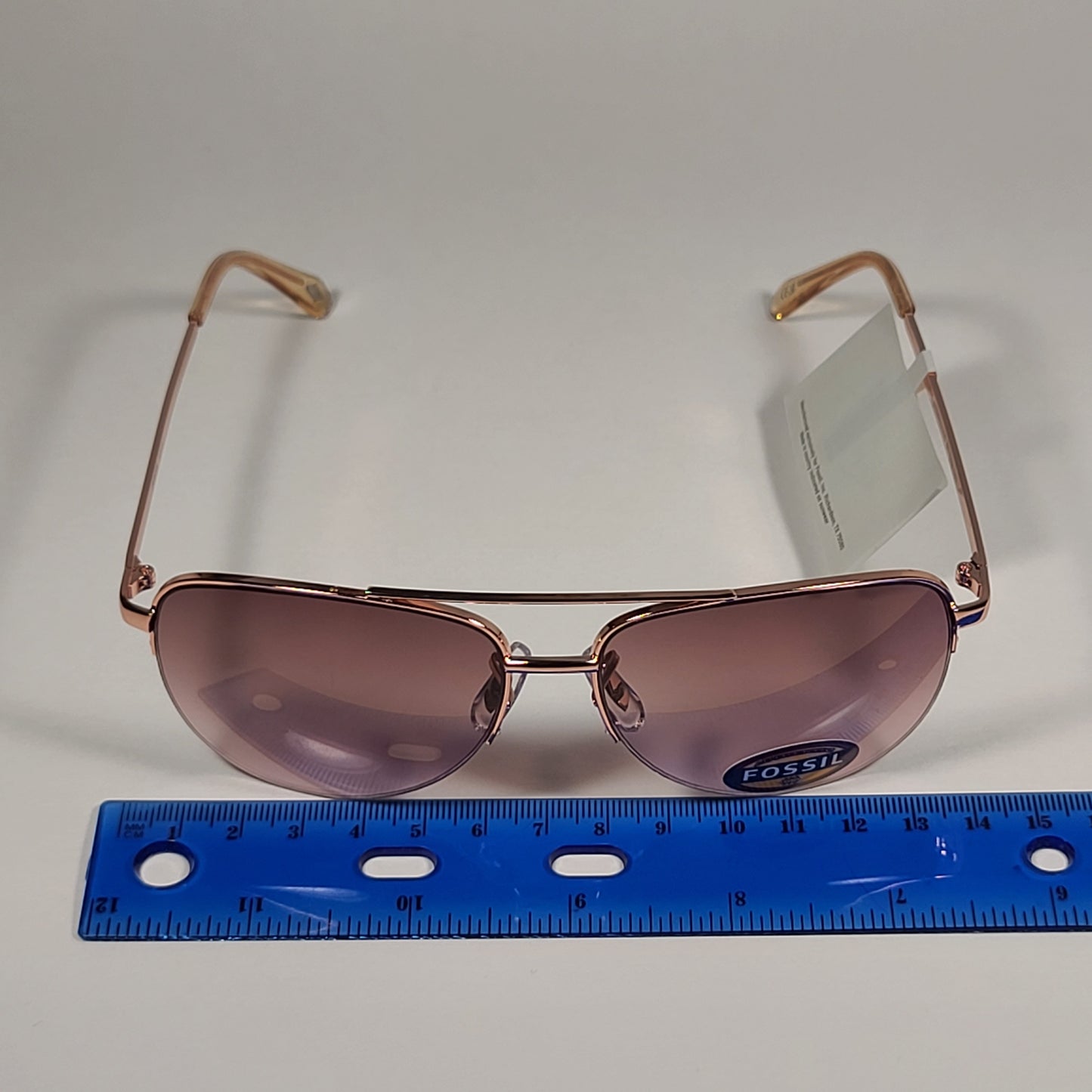 Fossil FW5 Half Rim Aviator Sunglasses Rose Gold / Pink Brown Gradient Lens - Sunglasses