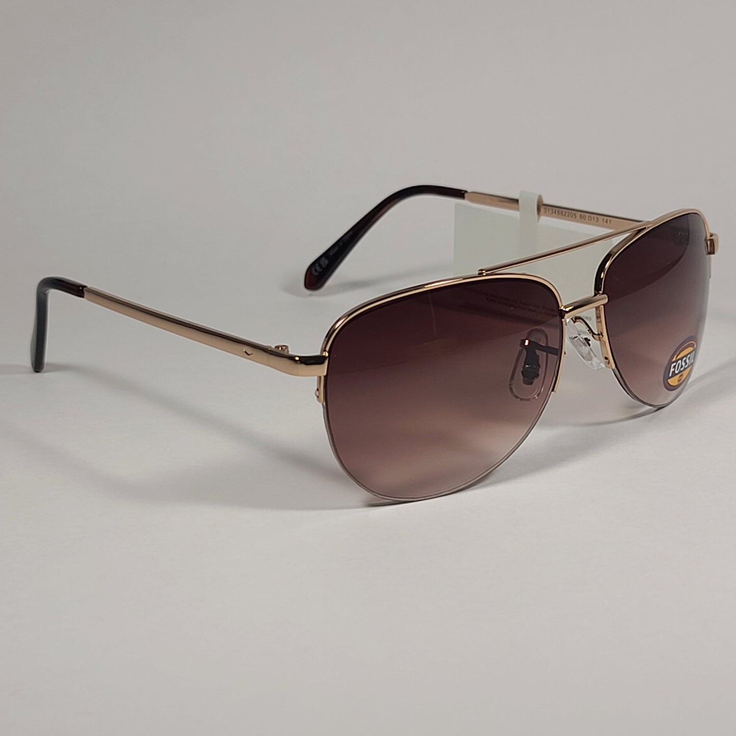 Fossil FW5 Aviator Sunglasses Semi Rim Metal Gold Tone Metal and Brown Tortoise Frame Brown Gradient Lens - Sunglasses