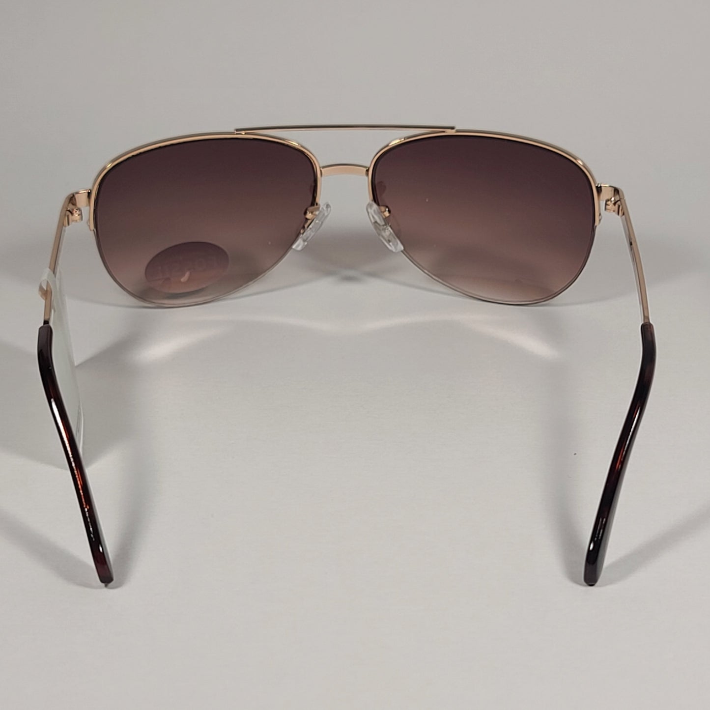 Fossil FW5 Aviator Sunglasses Semi Rim Metal Gold Tone Metal and Brown Tortoise Frame Brown Gradient Lens - Sunglasses