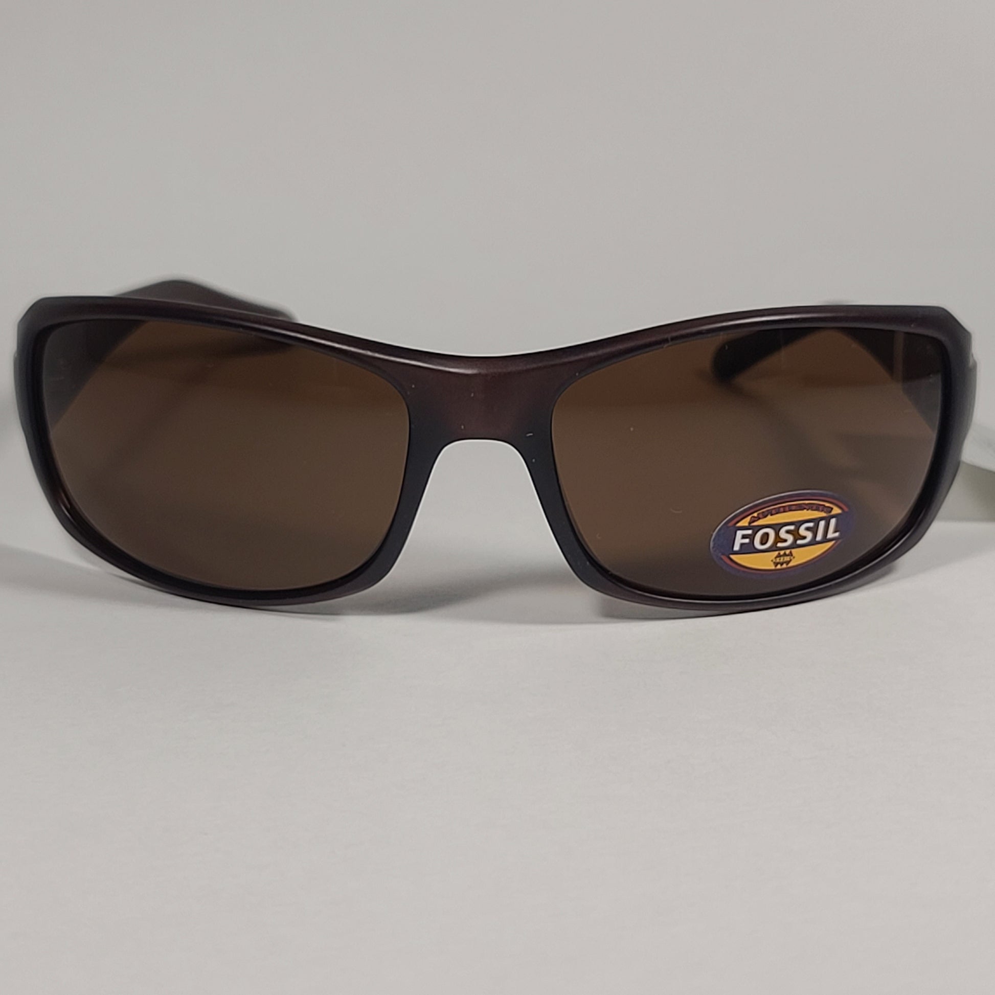 Fossil FM37 Men’s Sport Wrap Sunglasses Brown Frame Solid Brown Lens - Sunglasses