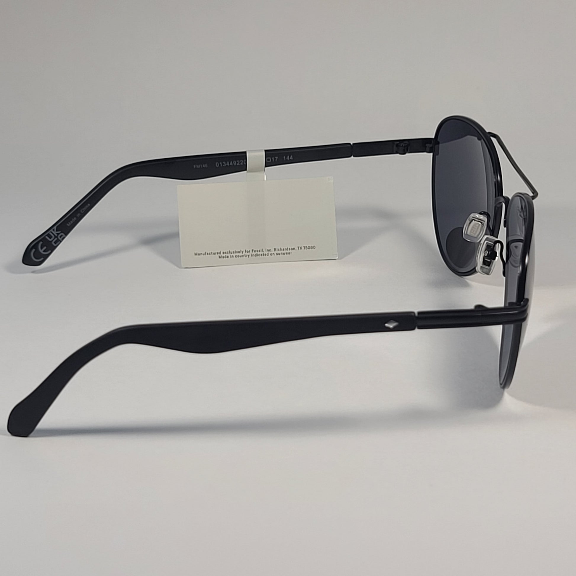 Fossil FM146 Men’s Aviator Sunglasses Matte Black Frame Solid Gray Lens - Sunglasses