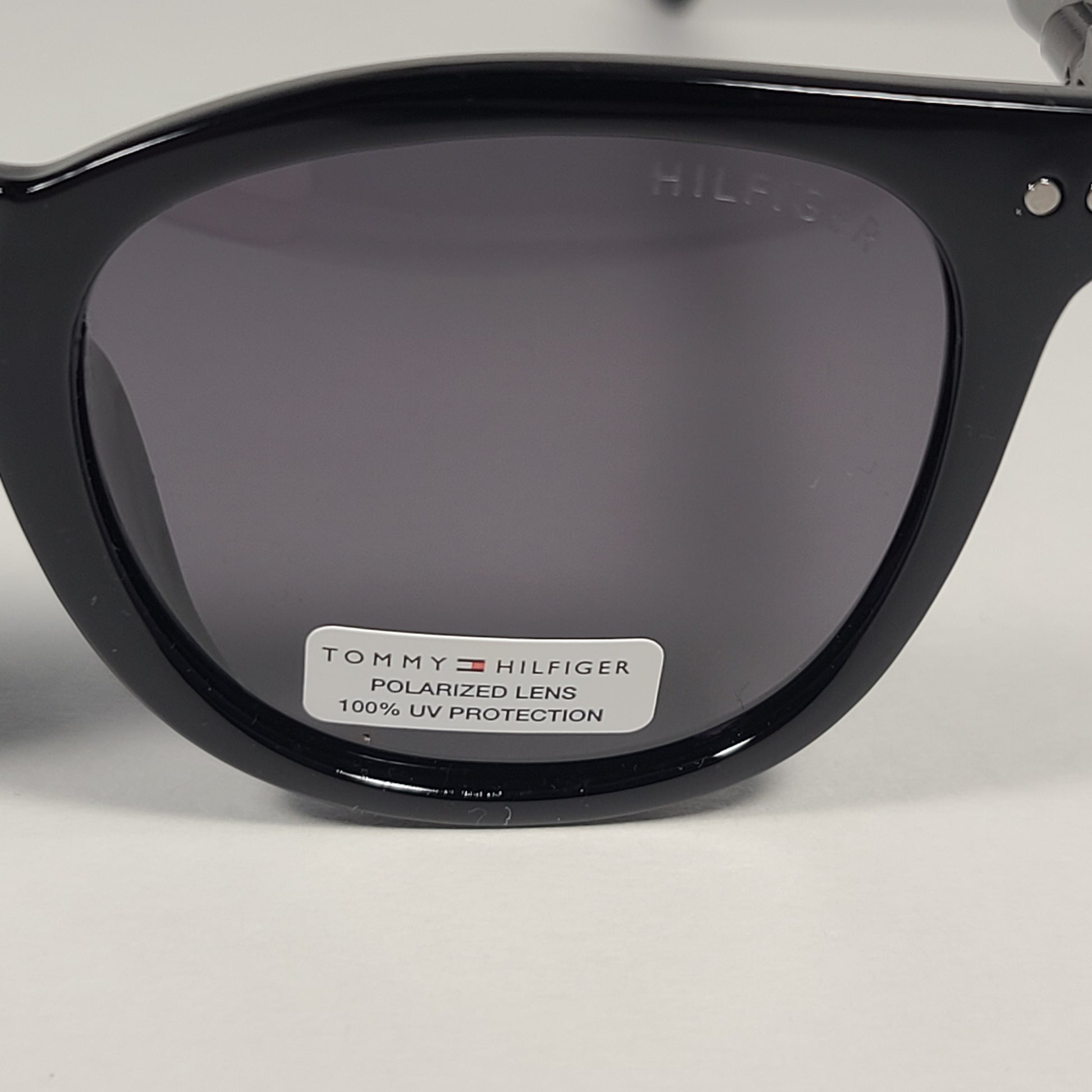 Tommy Hilfiger Shawn Polarized Round Sunglasses Shiny Black Gunmetal Frame Gray Lens - Sunglasses