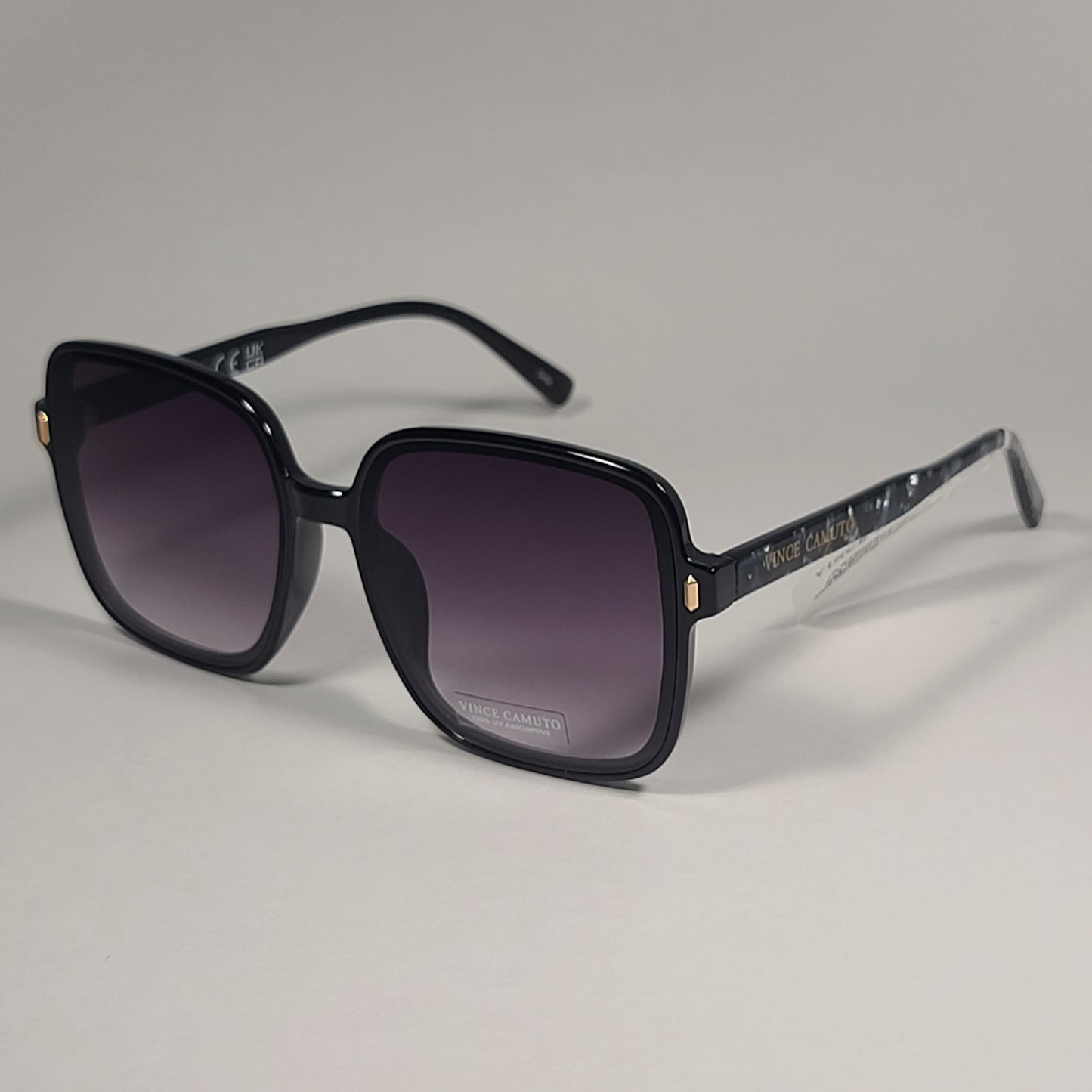 Vince Camuto Women’s VC972 OX Oversize Square Sunglasses Shiny Black Frame Gray Smoke Lens - Sunglasses