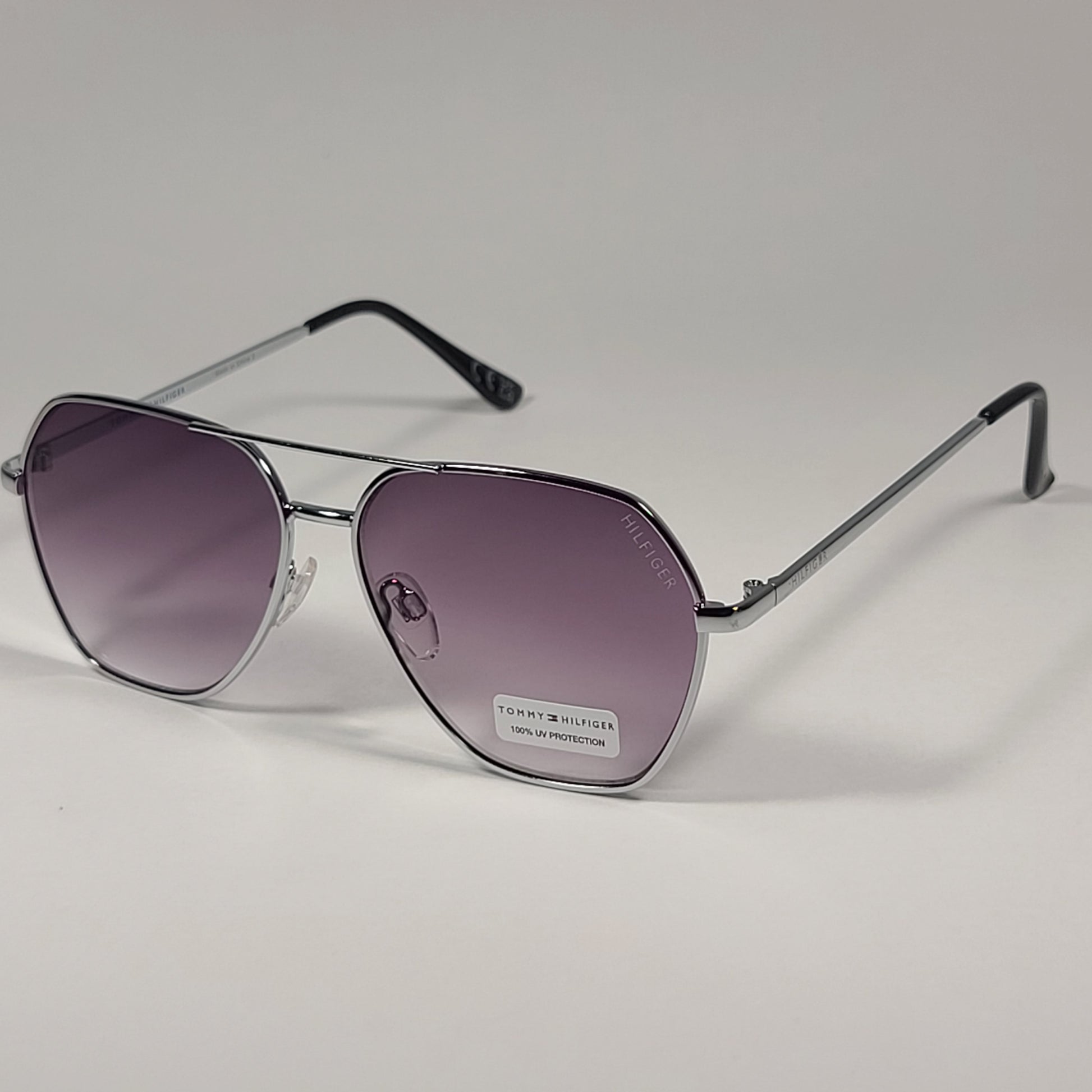 Tommy Hilfiger Noah Pentagon Pilot Sunglasses Silver Metal Smoke Gradient Lens NOAH WM OL568 - Sunglasses
