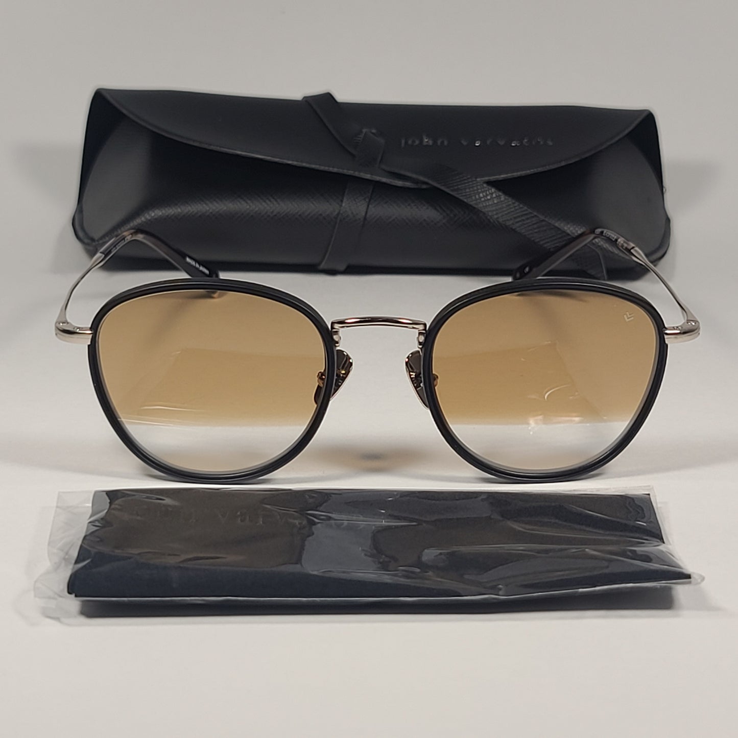 John Varvatos Men’s Sunglasses V531 Black Gold Frame / Two Tone Gold Clear Lens - Sunglasses