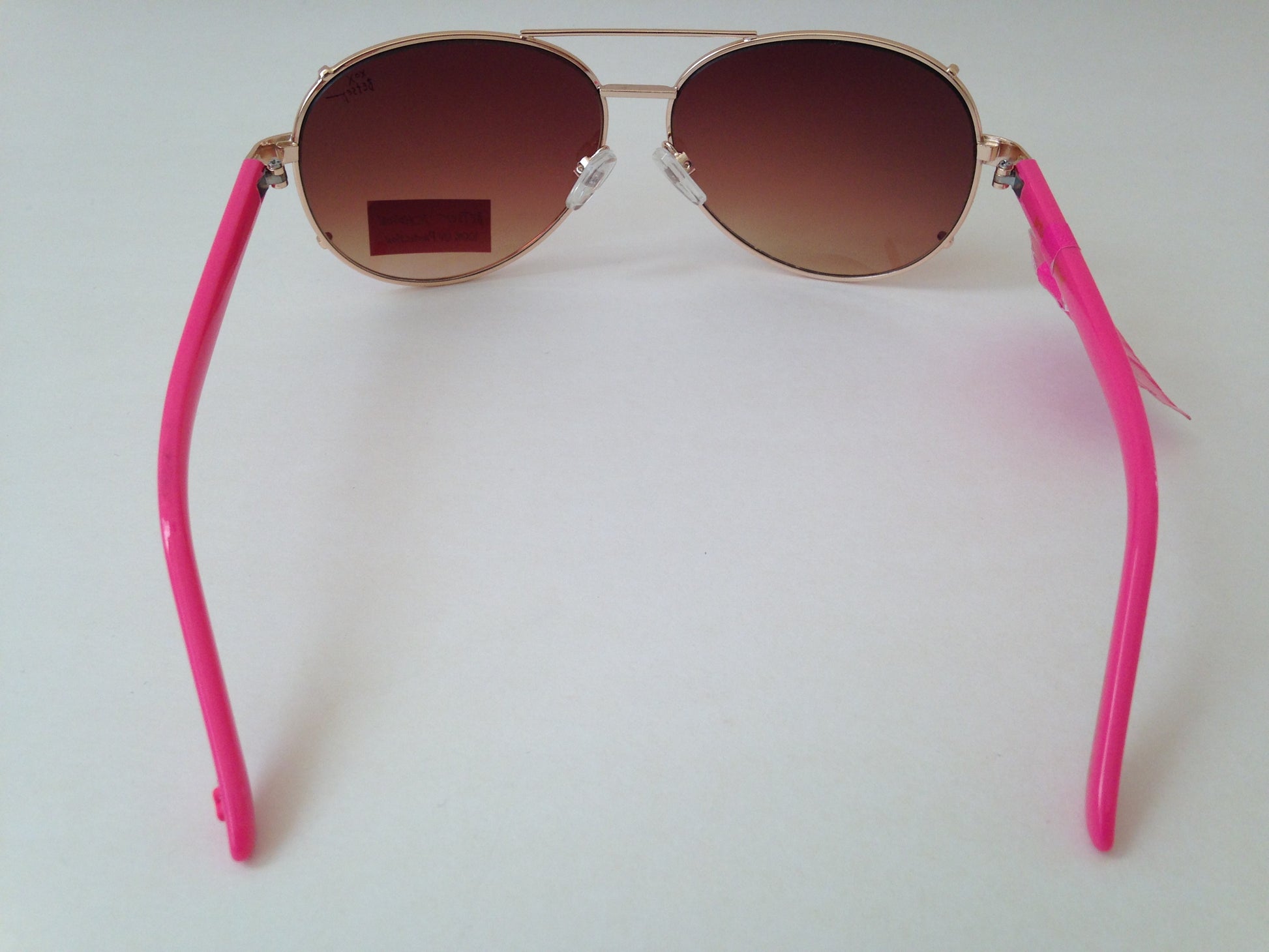 Betsey Johnson Aviator Sunglasses Gold And Pink Frame Brown Gradient Lens - Sunglasses