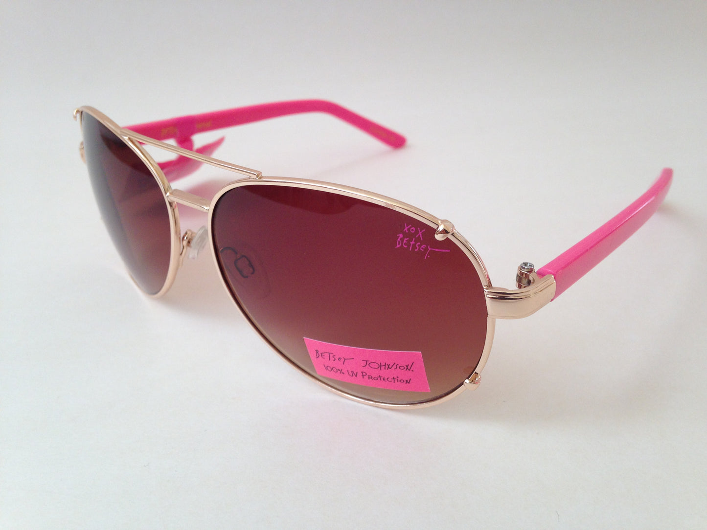 Betsey Johnson Aviator Sunglasses Gold And Pink Frame Brown Gradient Lens - Sunglasses