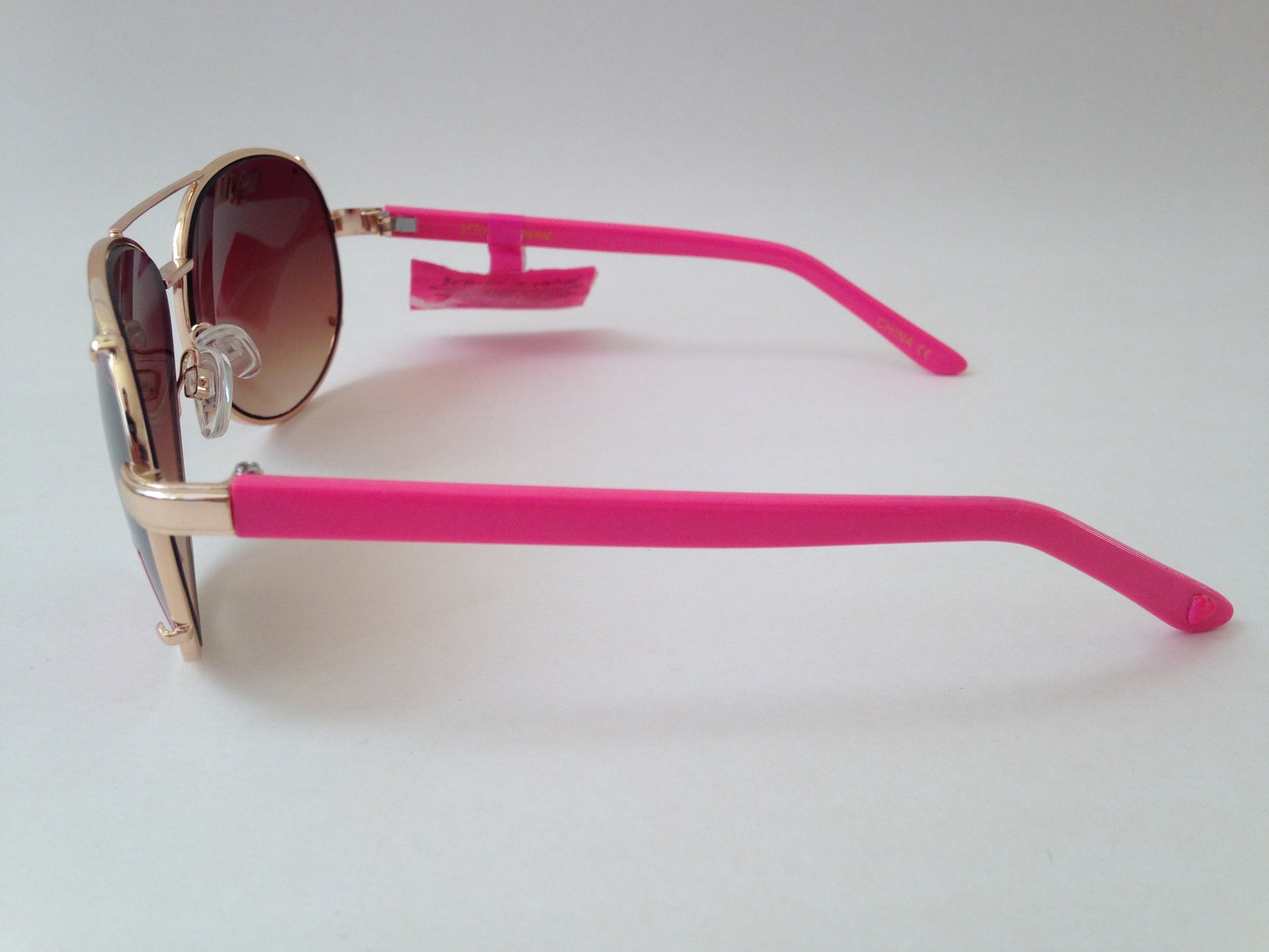 Betsey Johnson Aviator Sunglasses Gold And Pink Frame Brown Gradient Lens - Sunglasses