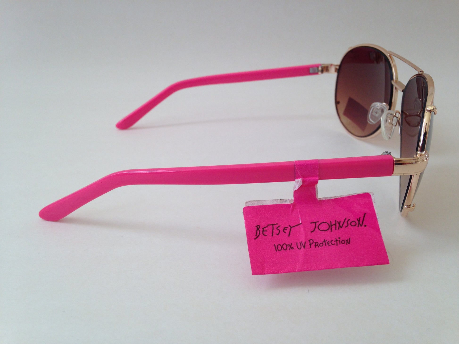 Betsey Johnson Aviator Sunglasses Gold And Pink Frame Brown Gradient Lens - Sunglasses