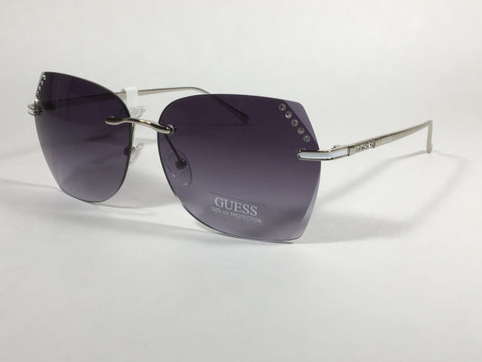 Guess Rimless Sunglasses Silver Metal Frame Smoke Gradient Lens GF0384 10B - Sunglasses