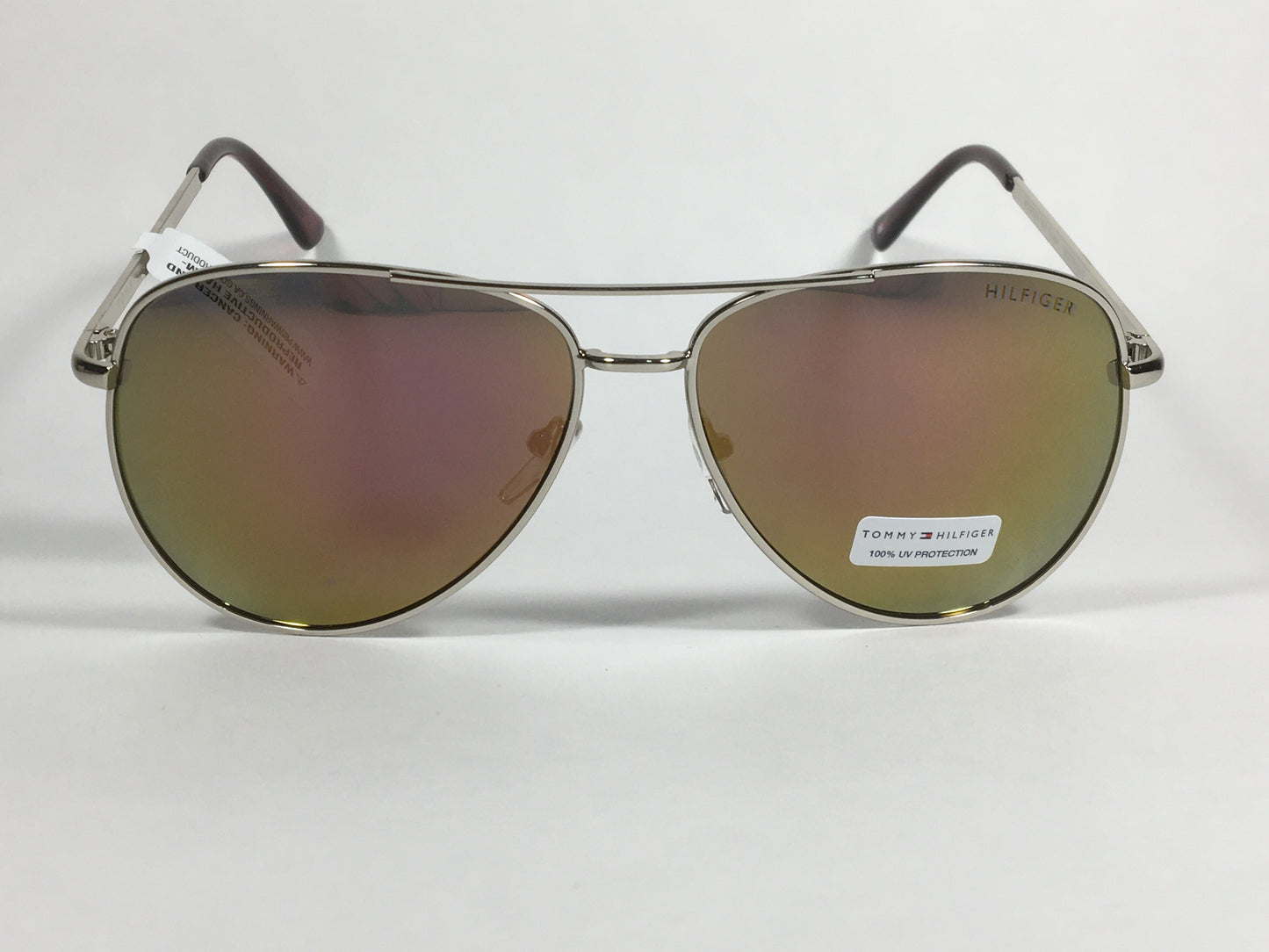 Tommy Hilfiger Rowena Aviator Sunglasses Silver Metal Frame Gold Coral Mirror Lens ROWENA WM OL491 - Sunglasses