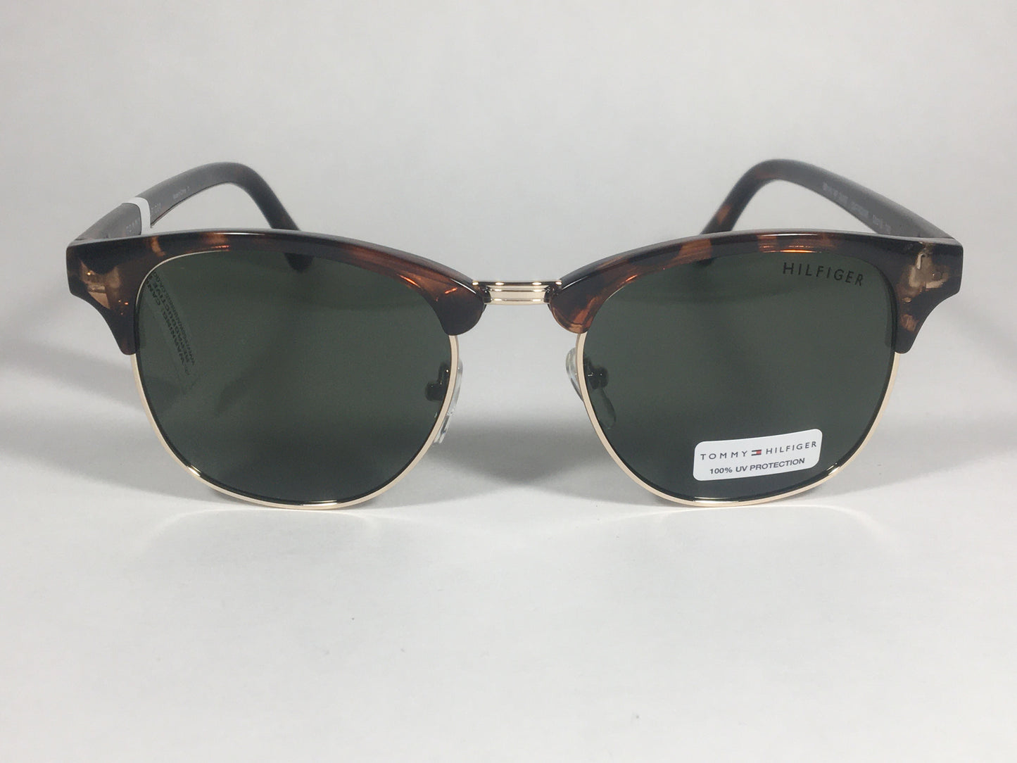 Tommy Hilfiger Bryan Club Half Rim Sunglasses Brown Tortoise Green Lens BRYAN MP OU107 - Sunglasses