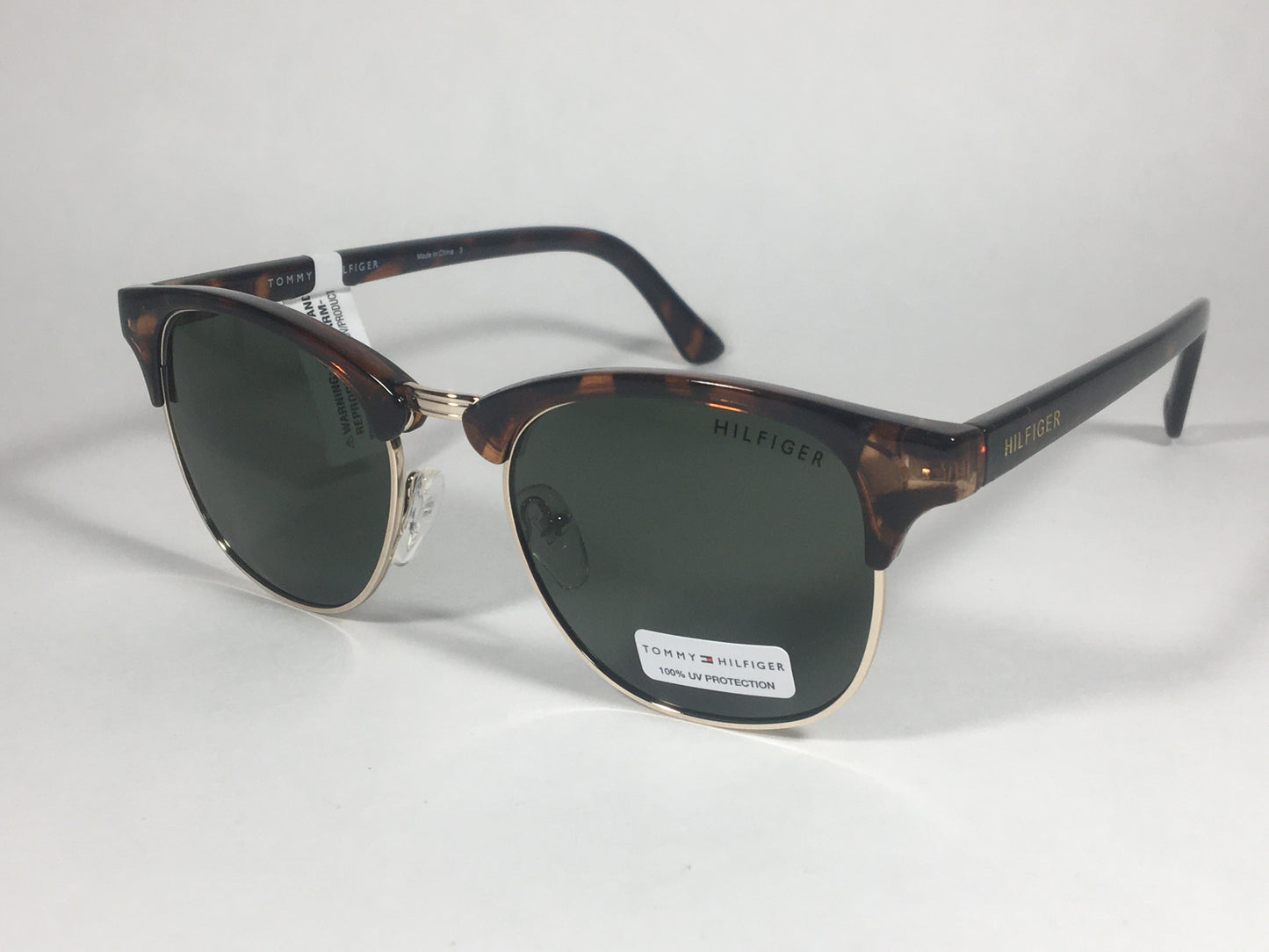 Tommy Hilfiger Bryan Club Half Rim Sunglasses Brown Tortoise Green Lens BRYAN MP OU107 - Sunglasses