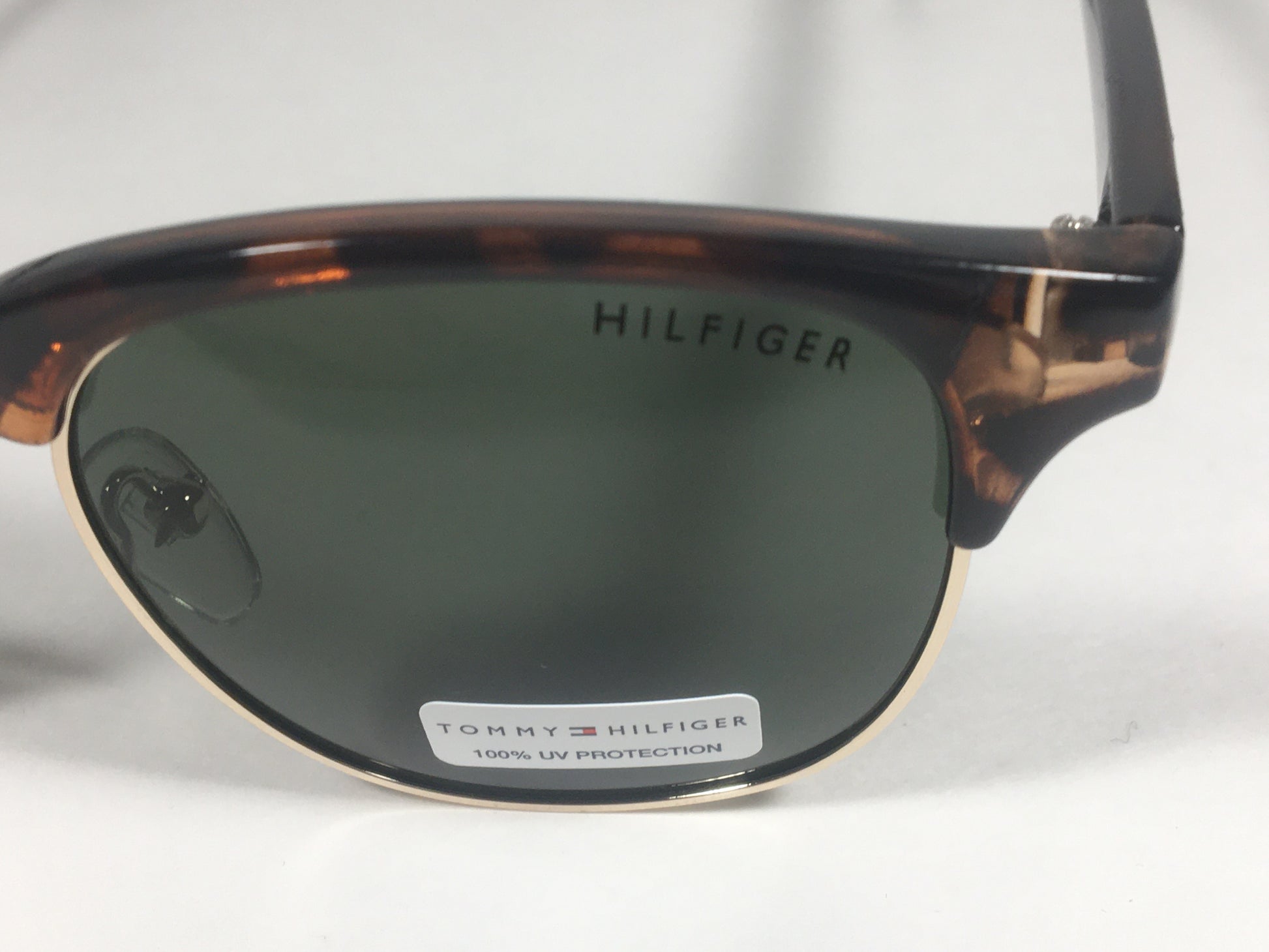 Tommy Hilfiger Bryan Club Half Rim Sunglasses Brown Tortoise Green Lens BRYAN MP OU107 - Sunglasses