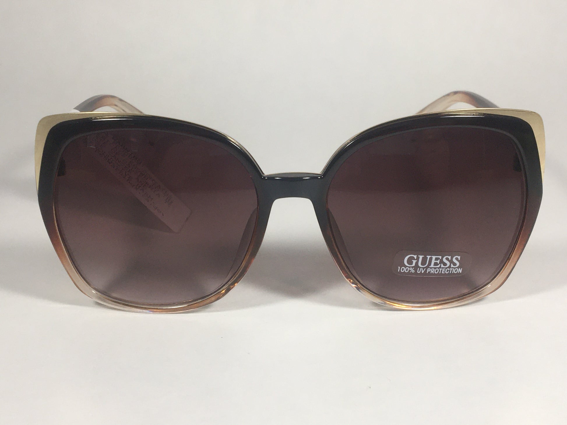 Guess Butterfly Sunglasses Gold Brown Crystal Frame Brown Gradient Lens GF0380 45F - Sunglasses