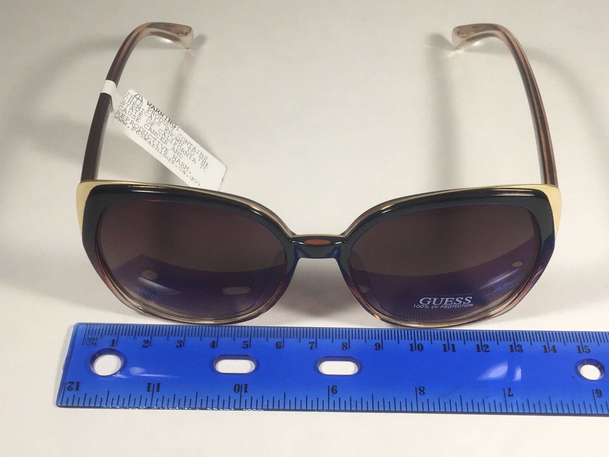 Guess Butterfly Sunglasses Gold Brown Crystal Frame Brown Gradient Lens GF0380 45F - Sunglasses