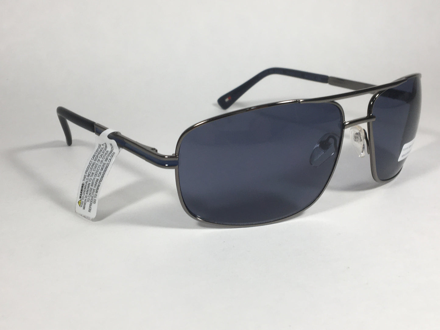 Tommy Hilfiger Phillip Rectangular Sunglasses Gunmetal Frame Blue Gray Lens PHILLIP MM OM224 - Sunglasses