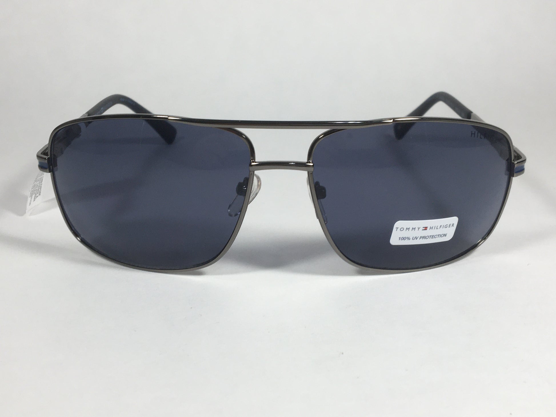 Tommy Hilfiger Phillip Rectangular Sunglasses Gunmetal Frame Blue Gray Lens PHILLIP MM OM224 - Sunglasses