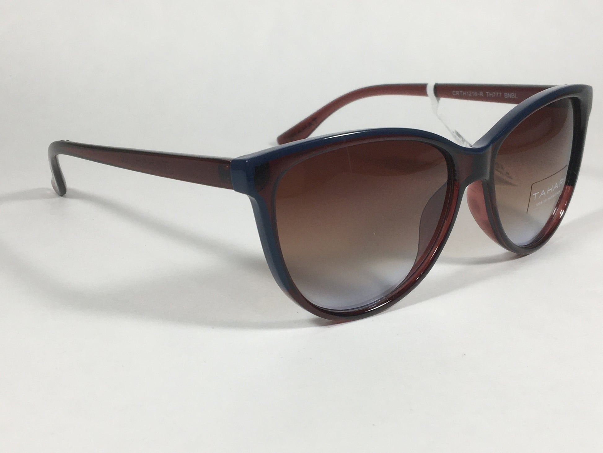 Tahari Cat Eye Sunglasses Two Tone Brown Blue Frame Brown Gradient Lens TH777 BNBL - Sunglasses